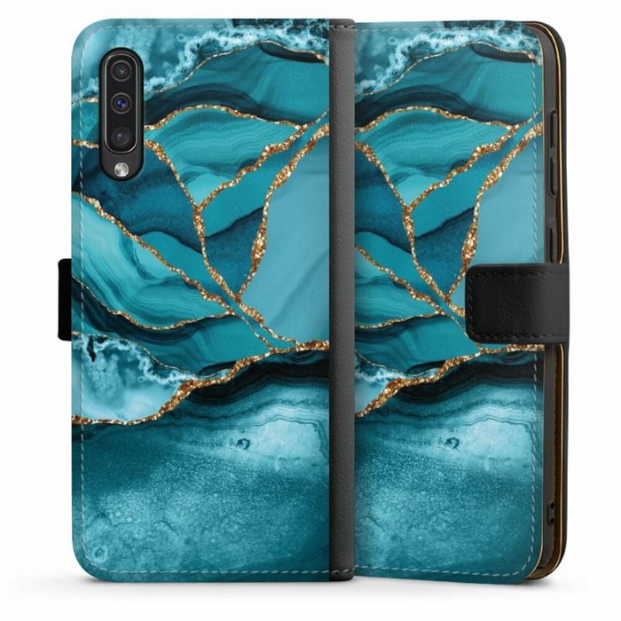 DeinDesign Handyhülle Edelstein Glitzer Look Marmor Eisblaue Marmor Landschaft Samsung Galaxy A30s Hülle Handy Flip Case Wallet Cover
