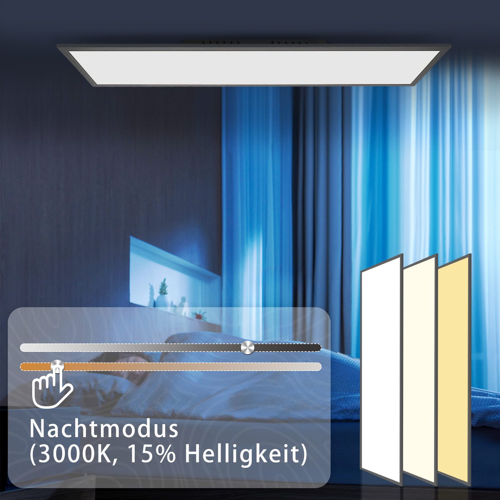 Nettlife LED Panel Deckenleuchte 100/120x30CM Schwarz/Weiß Dimmbar 40W mit Fernbedienung, Dimmbar, LED fest integriert, warmweiß/neutralweiß/kaltweiß Deckenlamp – Bild 3 von 5