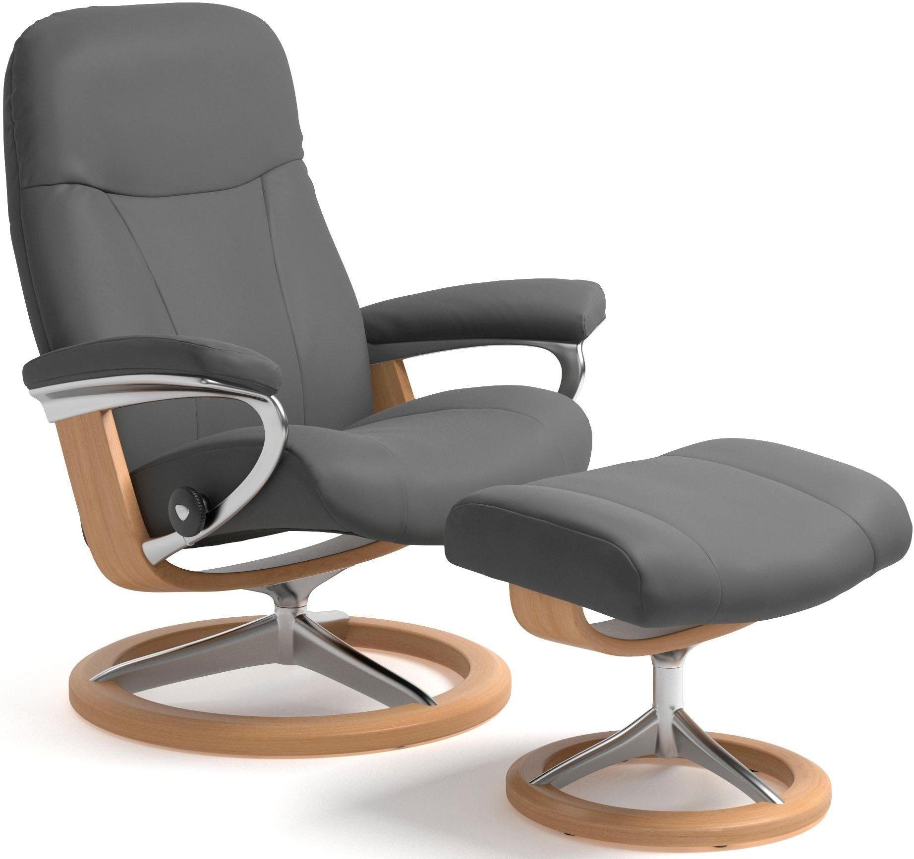 Stressless® Relaxsessel Garda (Set, Relaxsessel mit Hocker), mit Hocker, mit Signature Base, Größe L, Gestell Eichefarben