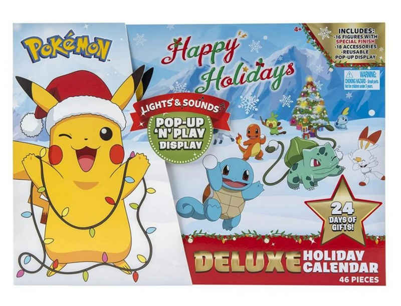 POKÉMON Sammelfigur Pokémon - Happy Holiday - Deluxe Feiertagskalender (Set, 46 St., Kalender), 16 Figuren, 18 Zubehörteile, mit Licht & Sound