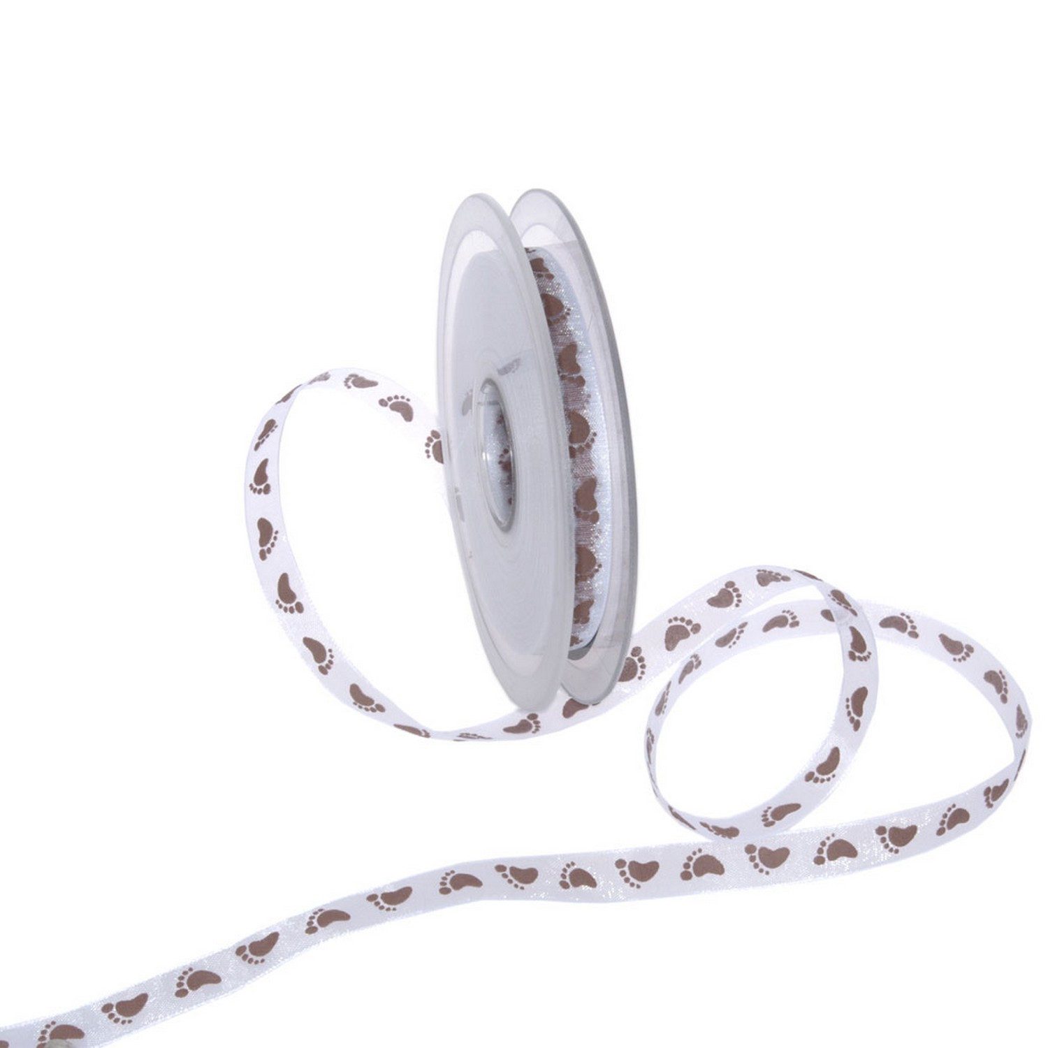 Deko AS Dekoband Organzaband - Baby-Feet - braun - 10mm - Rolle 20m - 97218 80-R, Motiv Babyfüsse