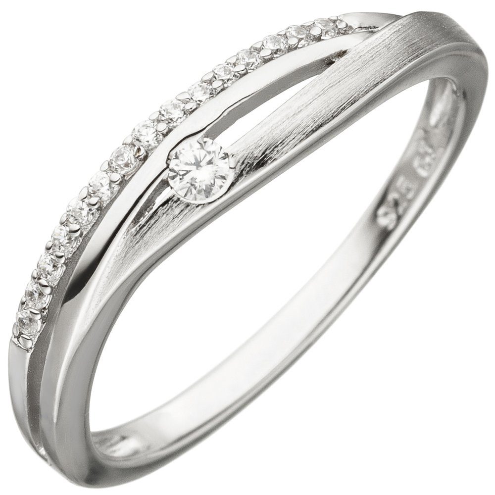 Silberring Ring mit Zirkonia, 925 Silber rhodiniert teilmattiert