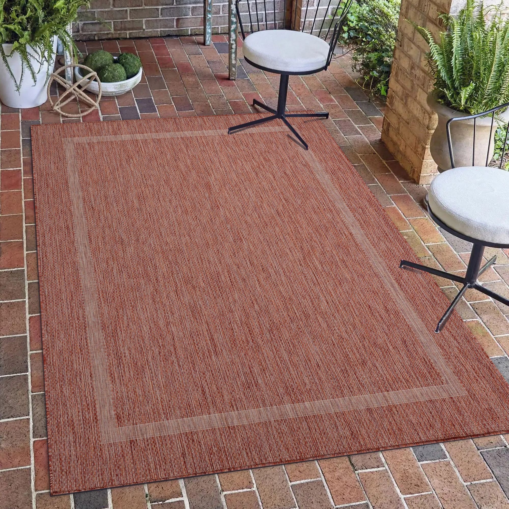 Outdoorteppich Unicolor - Einfarbig, Carpetsale24, Läufer, Höhe: 5 mm, Teppich Wetterfest Balkon Küchenteppich Flachgewebe Sisaloptik Rot