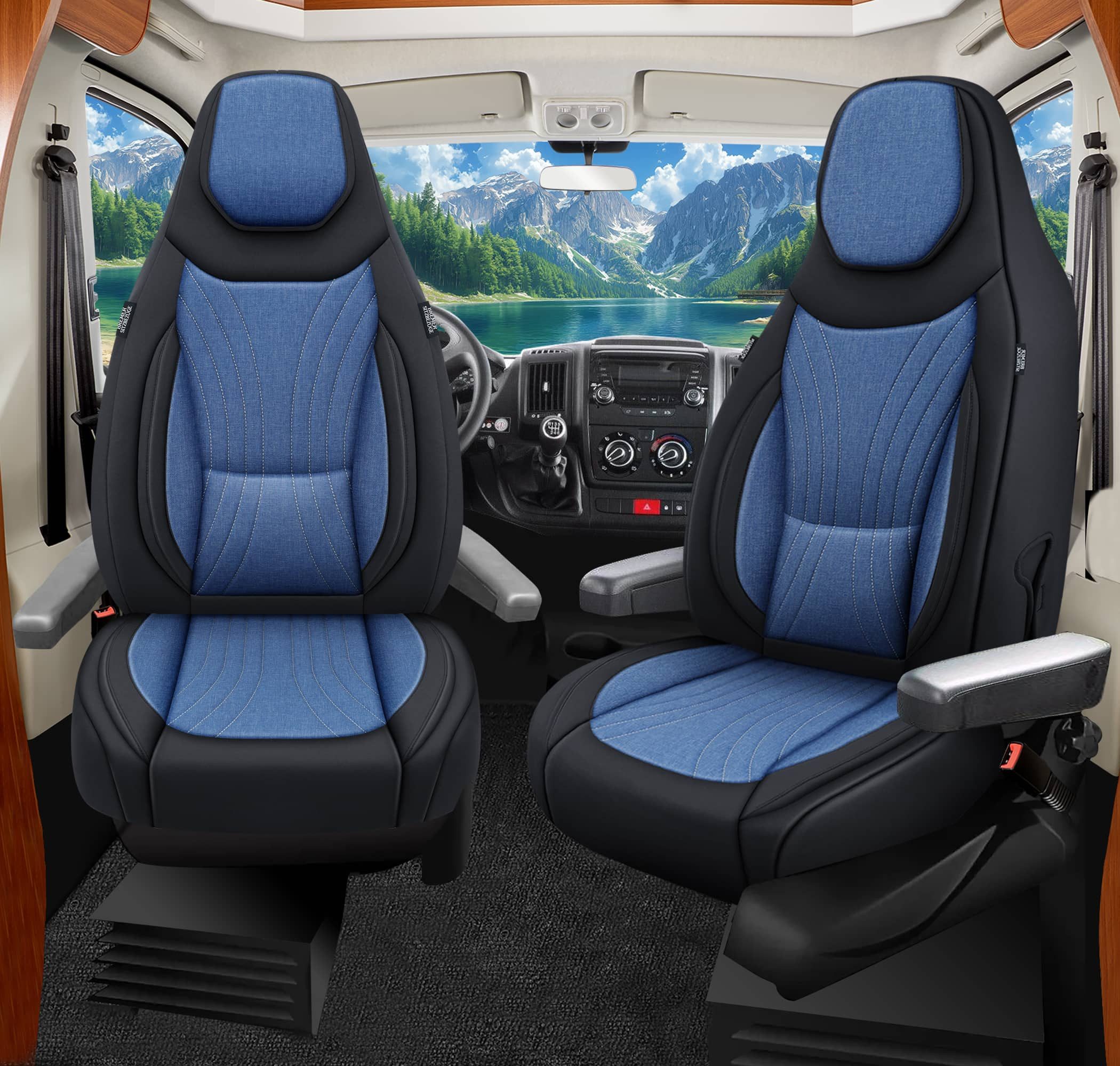 BREMER SITZBEZÜGE Autositzbezug für Benimar Benivan (C6), Set, 2-tlg., Schonbezüge Sitzbezüge Fahrer und Beifahrer, in Schwarz/Blau
