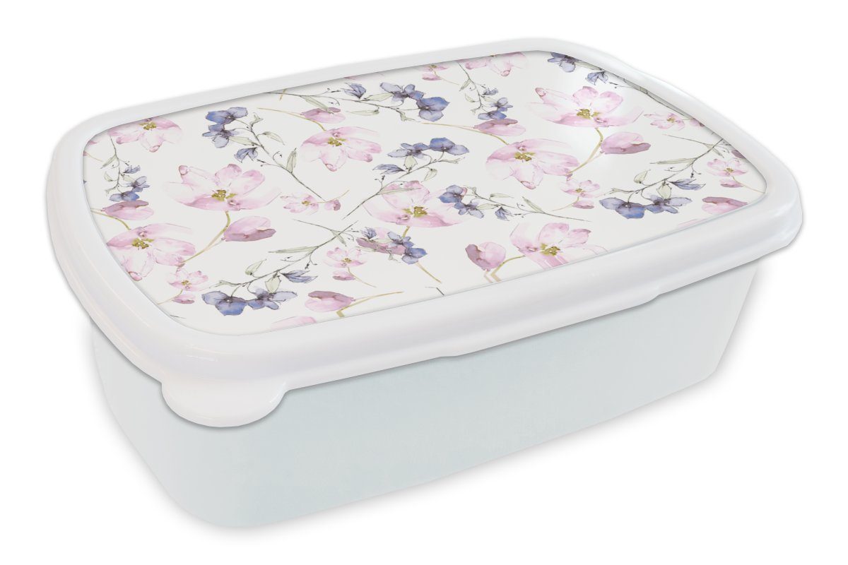 MuchoWow Lunchbox Blumen - Aquarell - Bohème - Muster, Kunststoff, (2-tlg), Brotbox für Kinder und Erwachsene, Brotdose, für Jungs und Mädchen weiß