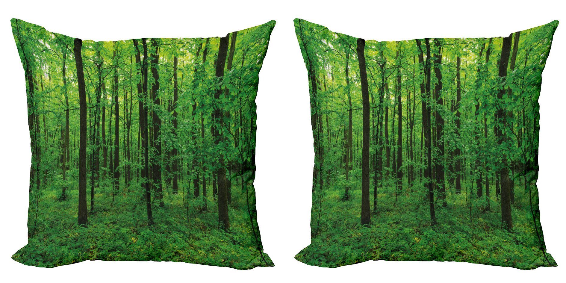 Kissenbezüge Digitaldruck, Frühlings-Wald Accent Modern (2 Abakuhaus Doppelseitiger Stück), Rural Grün Bush
