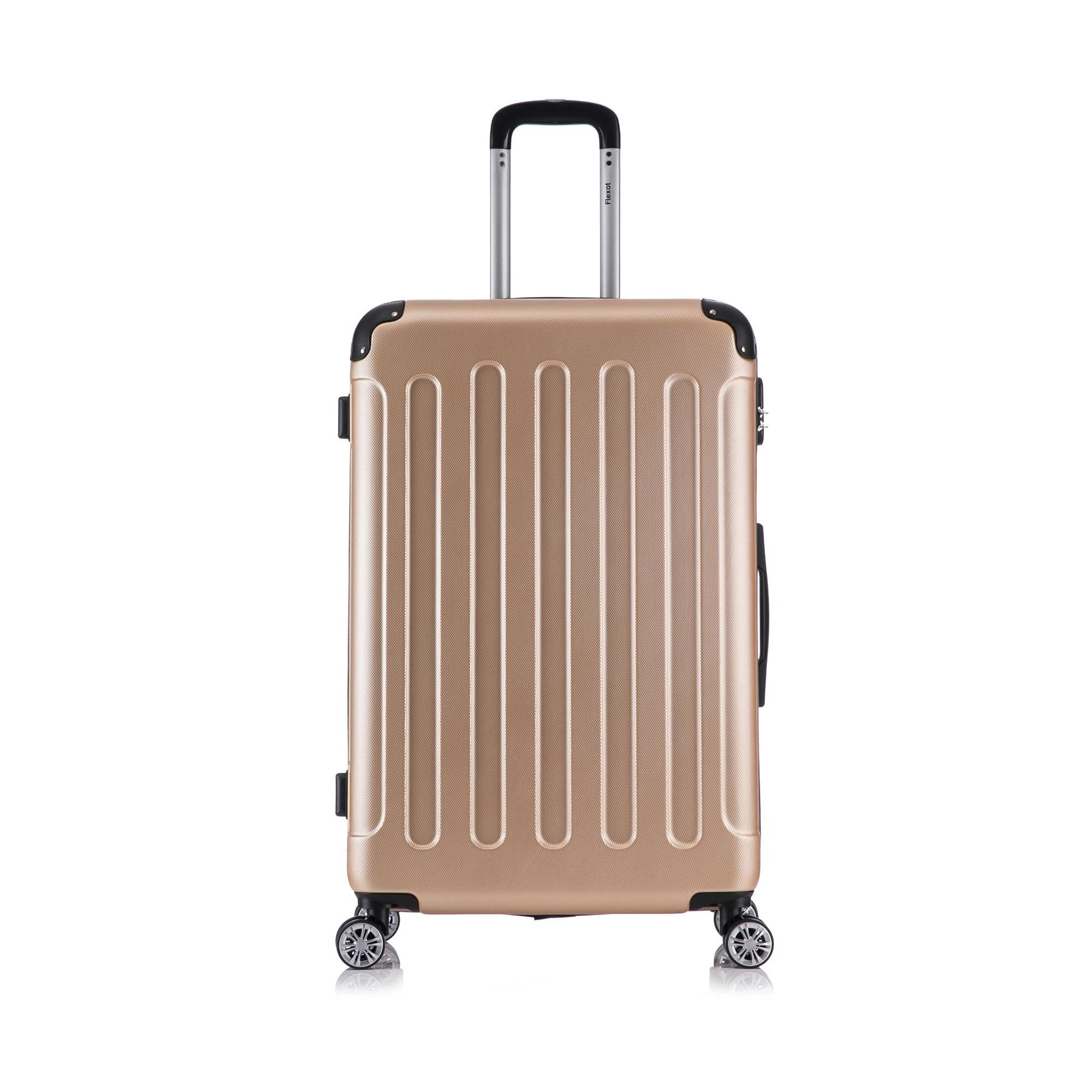 Flexot Hartschalen-Trolley F-2045 Kofferset, 360° Rollen, robuster Reisekoffer, Bordcase, 4 Rollen, Robuster und moderner Koffer mit vier 360° Rollen und Zahlenschloss