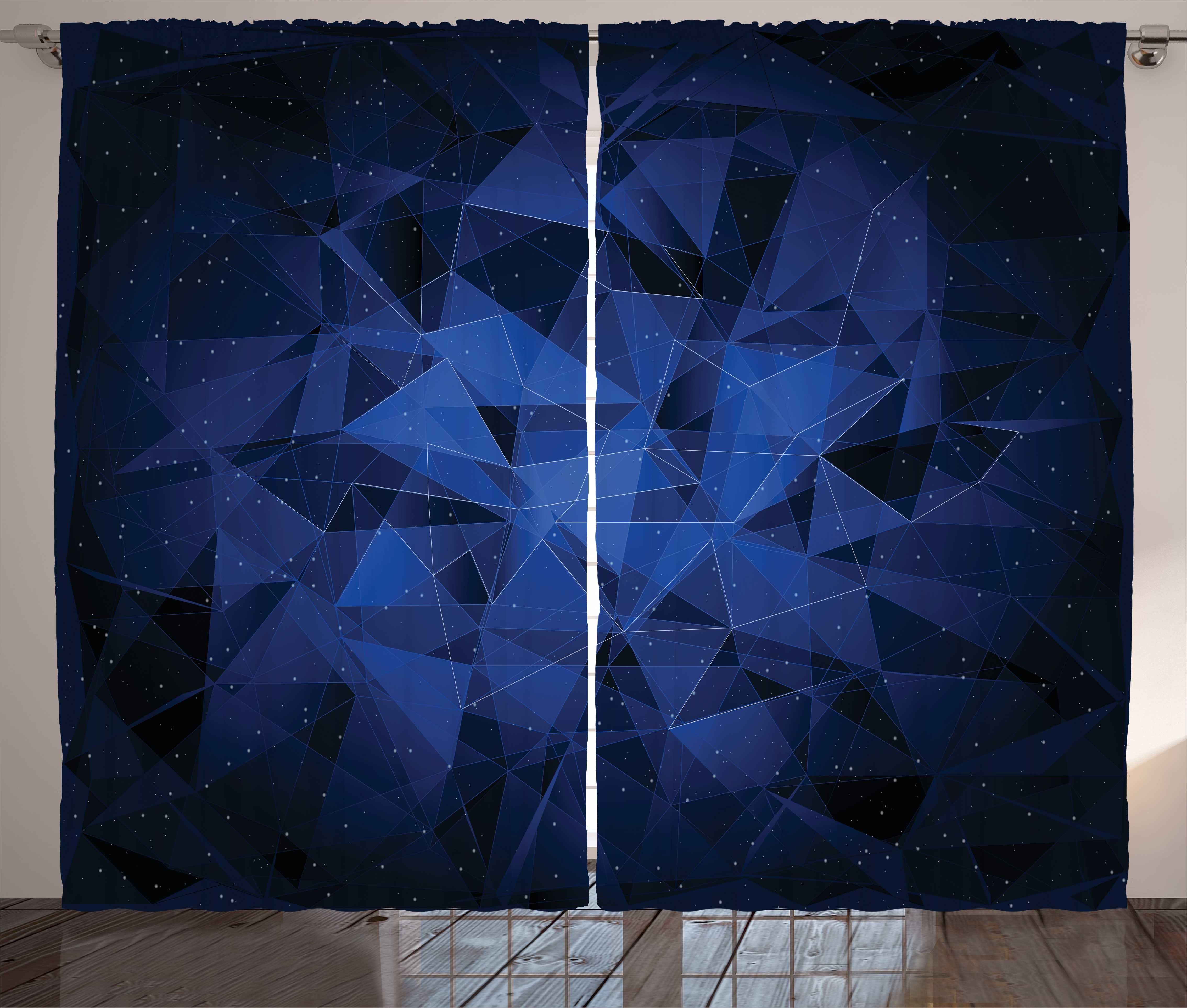 Gardine Schlafzimmer Kräuselband Vorhang mit Schlaufen und Haken, Abakuhaus, Dunkelblau Abstrakt Atomic Sterne