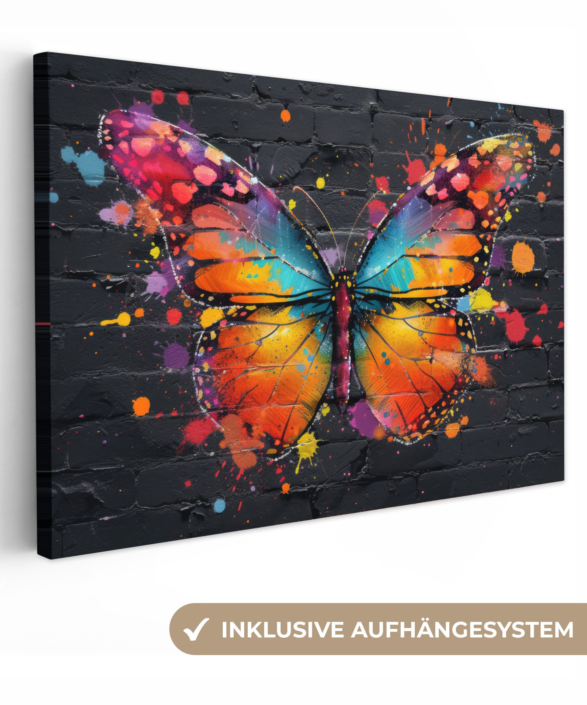 Leinwandbild Schmetterling - Graffiti - Neonkunst - Farbenfroh - Kunst