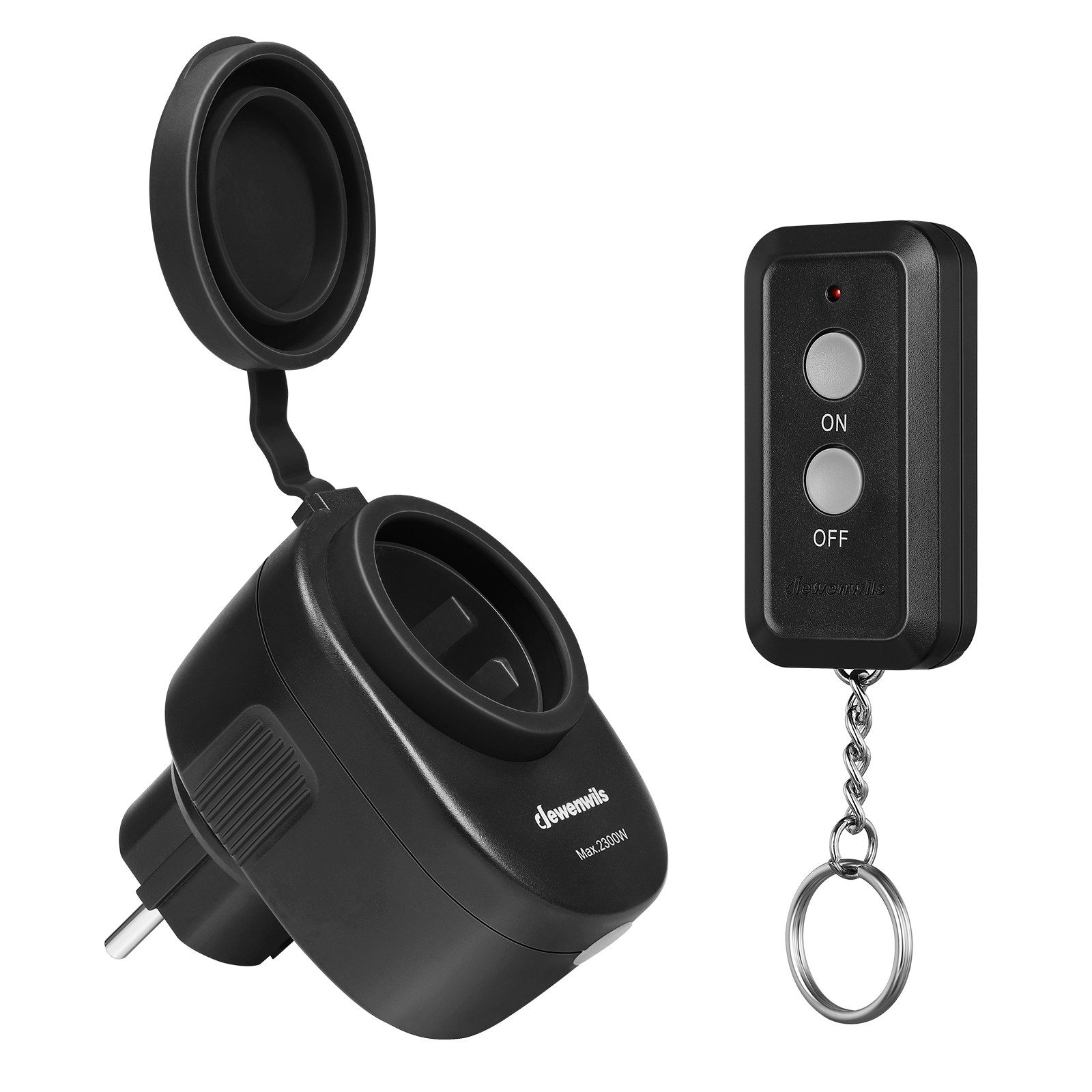 DEWENWILS Funksteckdose mit Fernbedienung, Außen, max. 3680 W, 1-St., Funkstecker für Feiertagsdeko, 30 M Reichweite