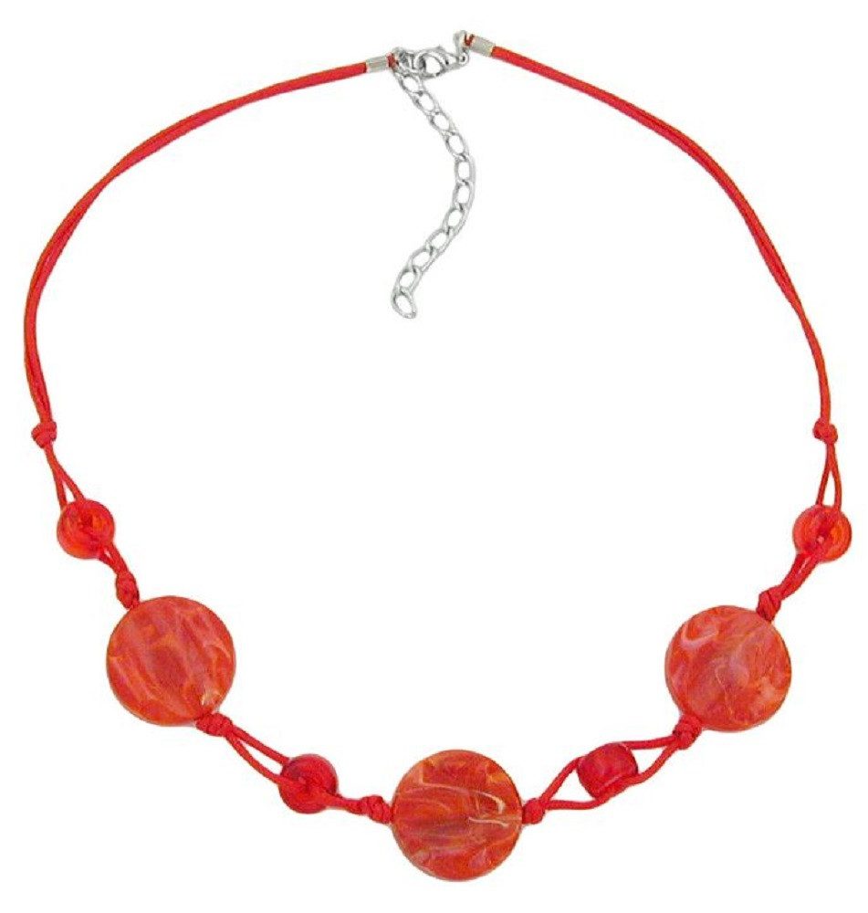 unbespielt Collier Kette Scheibe Kunststoff-Perlen hellrot-marmoriert Kordel 45 cm, Modeschmuck für Damen