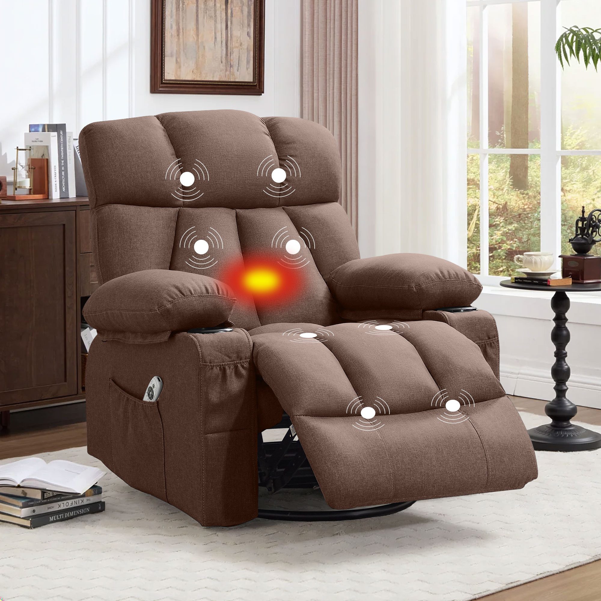 bosmiller Massagesessel Relaxsessel Elektrisch Fernsehsessel mit Liegefunktion (1-St), Oversize Massagesessel mit Wärmefunktion, braun