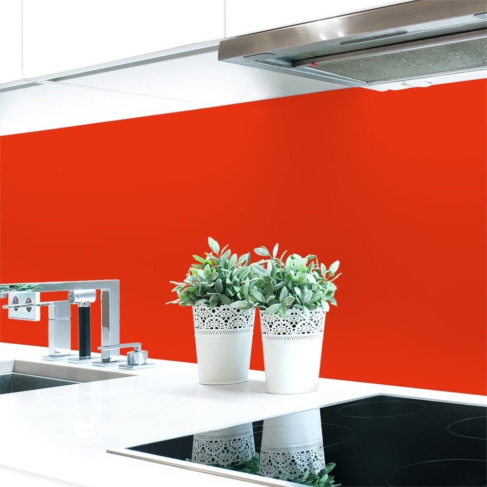 DRUCK-EXPERT Küchenrückwand Küchenrückwand Orangetöne Unifarben Premium Hart-PVC 0,4 mm selbstklebend Blutorange ~ RAL 2002