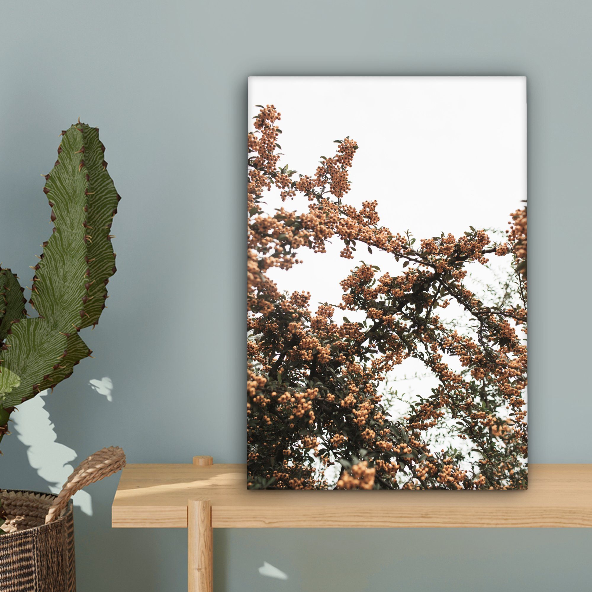 cm Natur Leinwandbild Gemälde, Beeren - bespannt inkl. Zackenaufhänger, Herbst St), OneMillionCanvasses® - Leinwandbild 20x30 fertig - Busch, (1