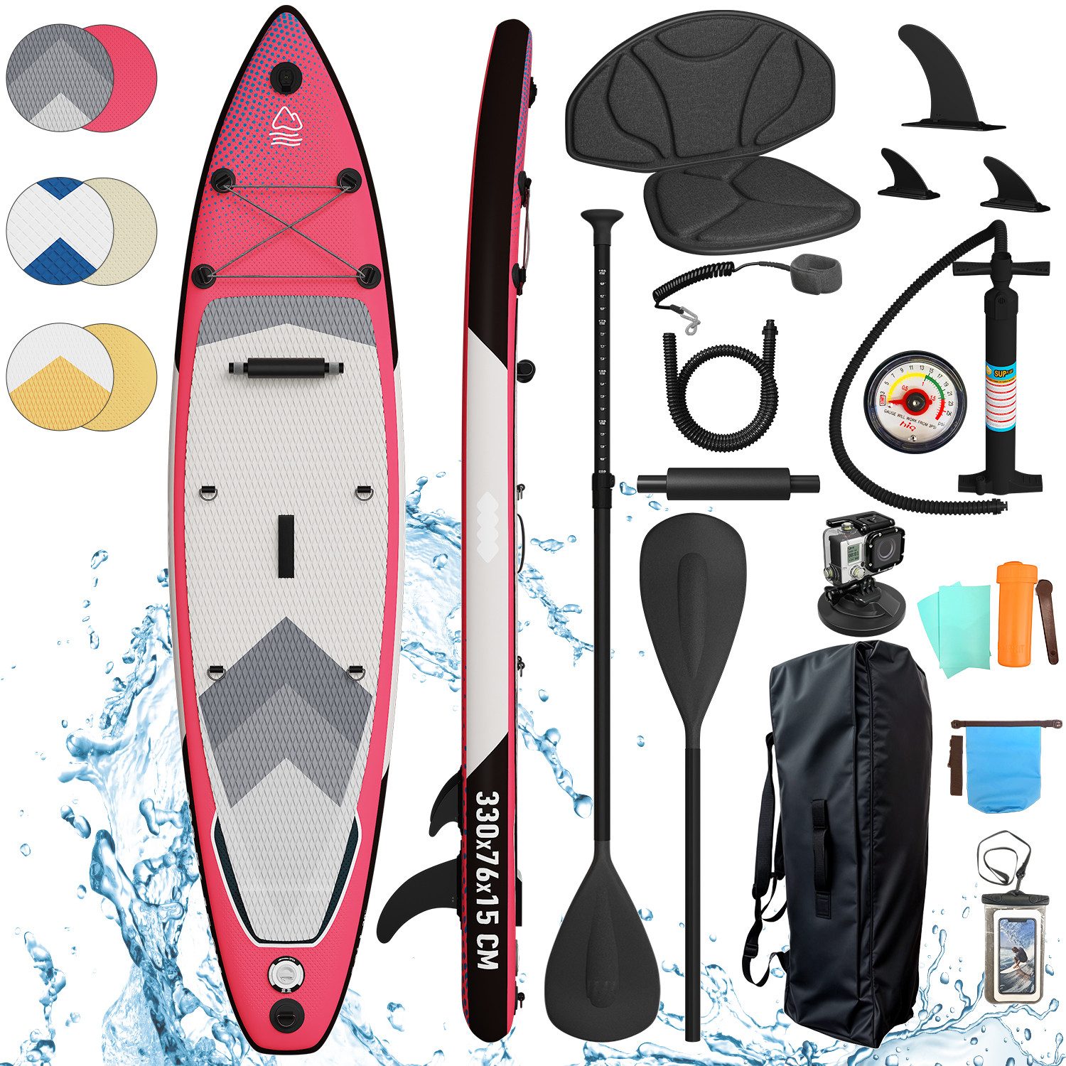 GUNJI Inflatable SUP-Board Stand-up Paddleboard 330*78*15 cm mit Paddel und Pumpe, (2-in-1 aufblasbares Stand Up Paddle Board Set, aufblasbare Stand Up Paddle Борды Surfboards Belastbarkeit bis zu 170 kg Farben verfügbar)