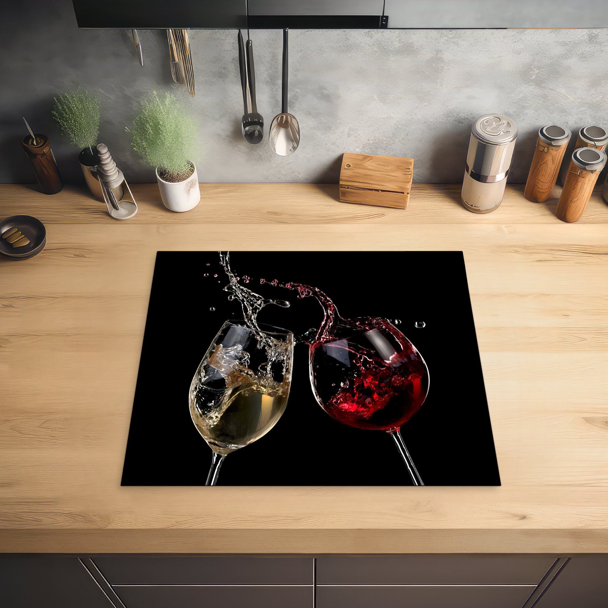 MuchoWow Herd-Abdeckplatte Rotwein - Weißwein - Glas - Schwarz, Vinyl, (1 tlg), Ceranfeldabdeckung Küche, Herdabdeckplatte Einteilig, 60x52 cm – Bild 3 von 4