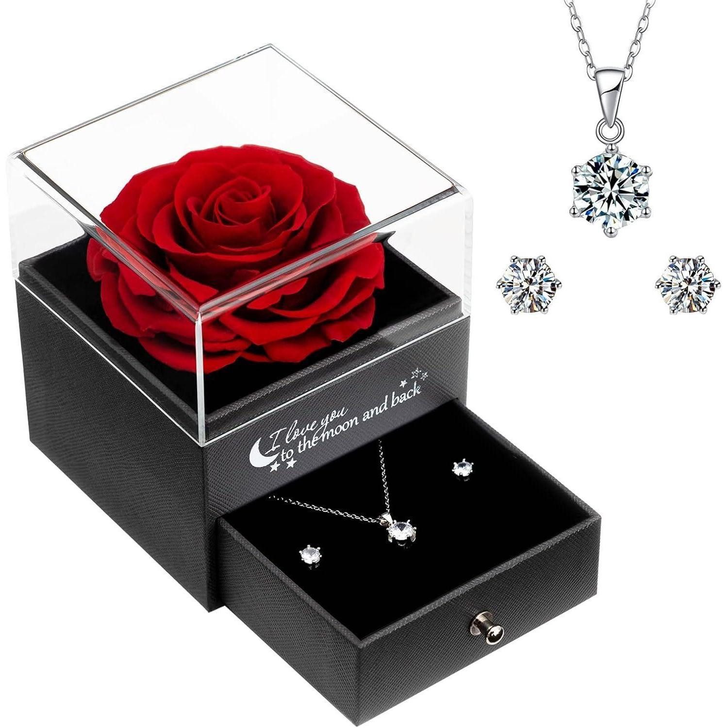 LuxusKollektion Geschenkbox Ewige Echte Rose mit Halskette und Ohrringen in Geschenkbox (1 St)