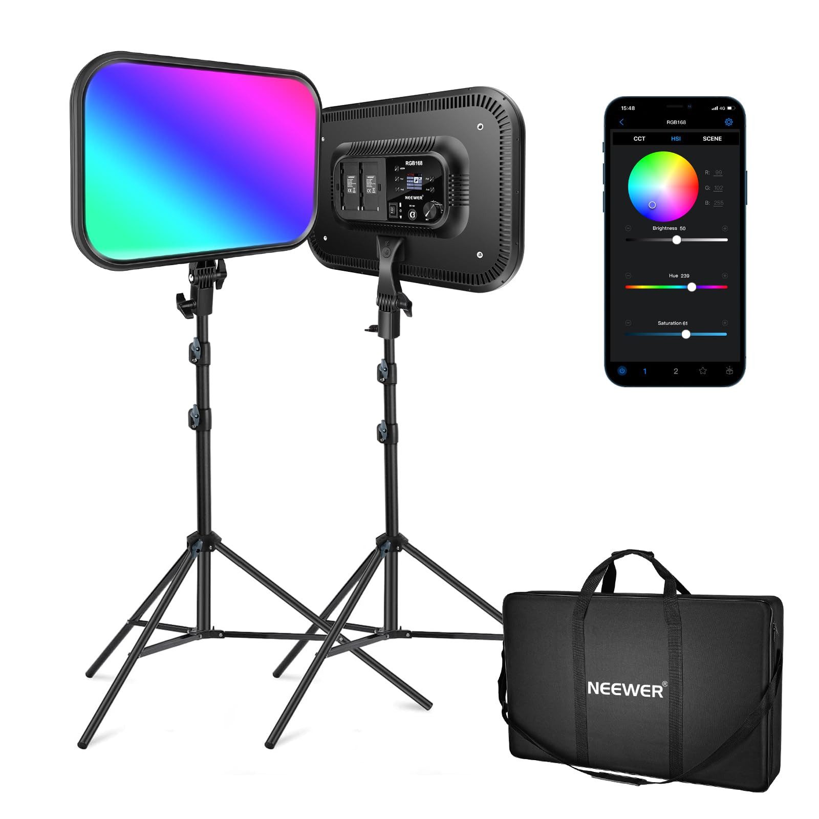 Neewer Videoleuchte RGB168 18,3" RGB LED Panel 60W App-Steuerung 2er Set, Energie Efizienz Label (A bis G):F