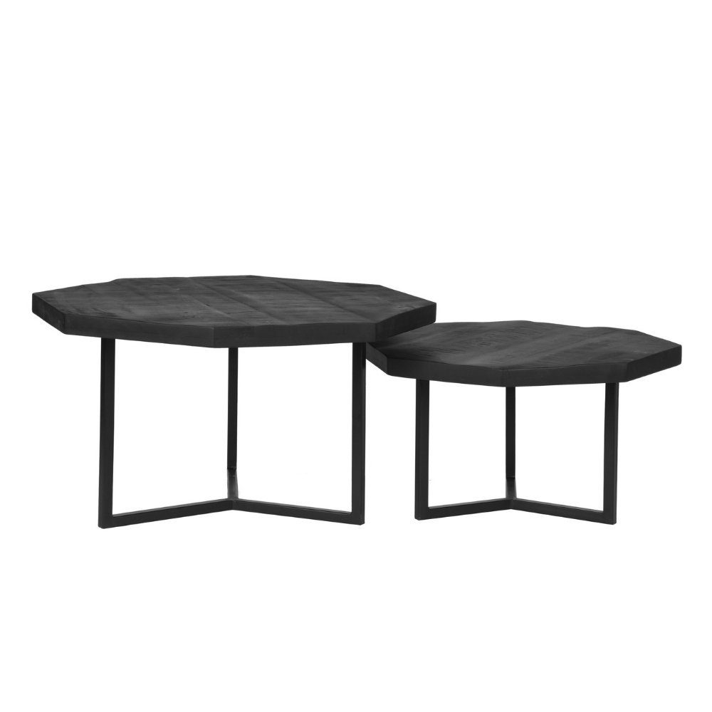 RINGO-Living Beistelltisch Couchtisch Liana in Schwarz aus Mangoholz 2er-Set 400x700x700mm, Möbel