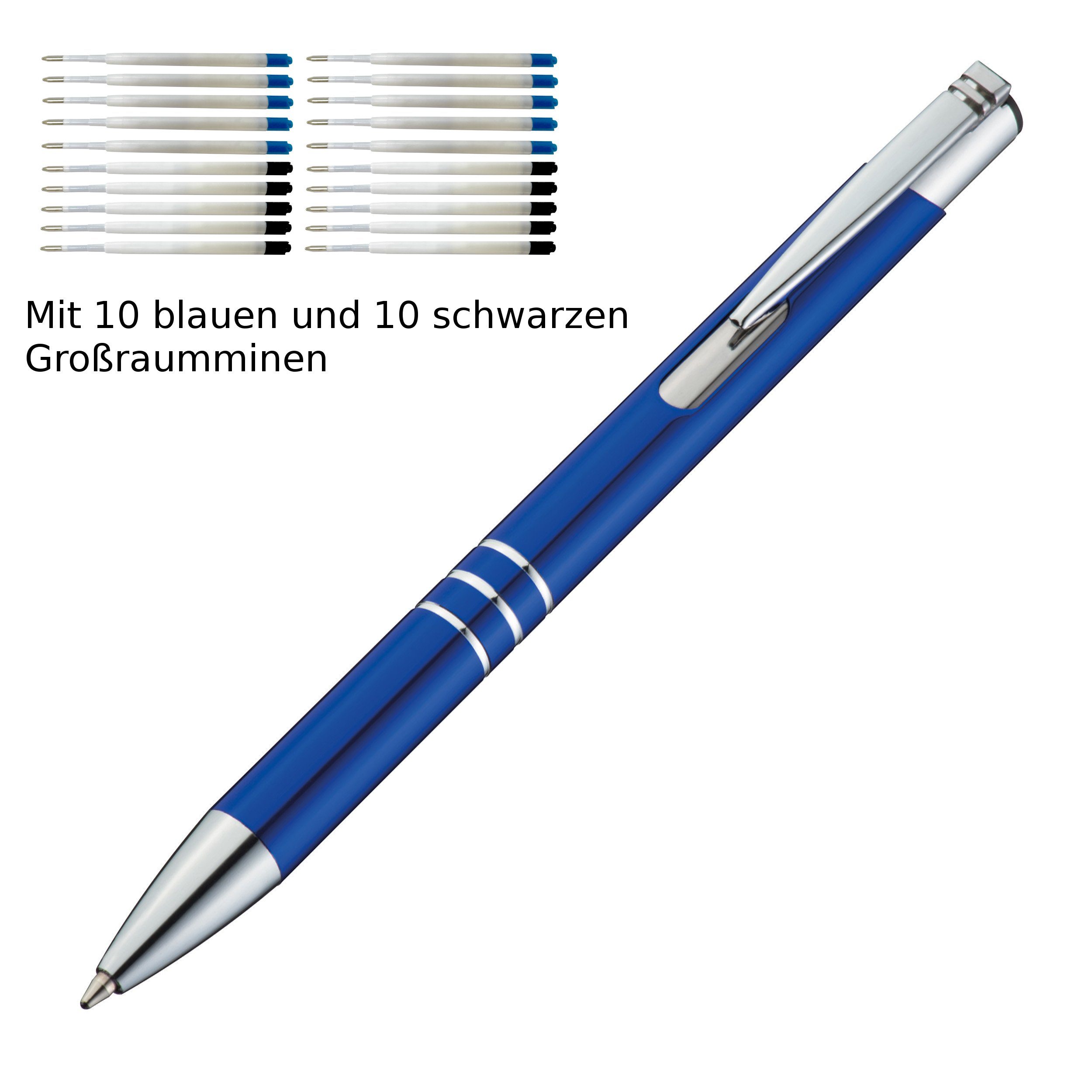 Macma Kugelschreiber 10 Kugelschreiber aus Metall / je 10 schwarze + blaue Minen / Farbe: b