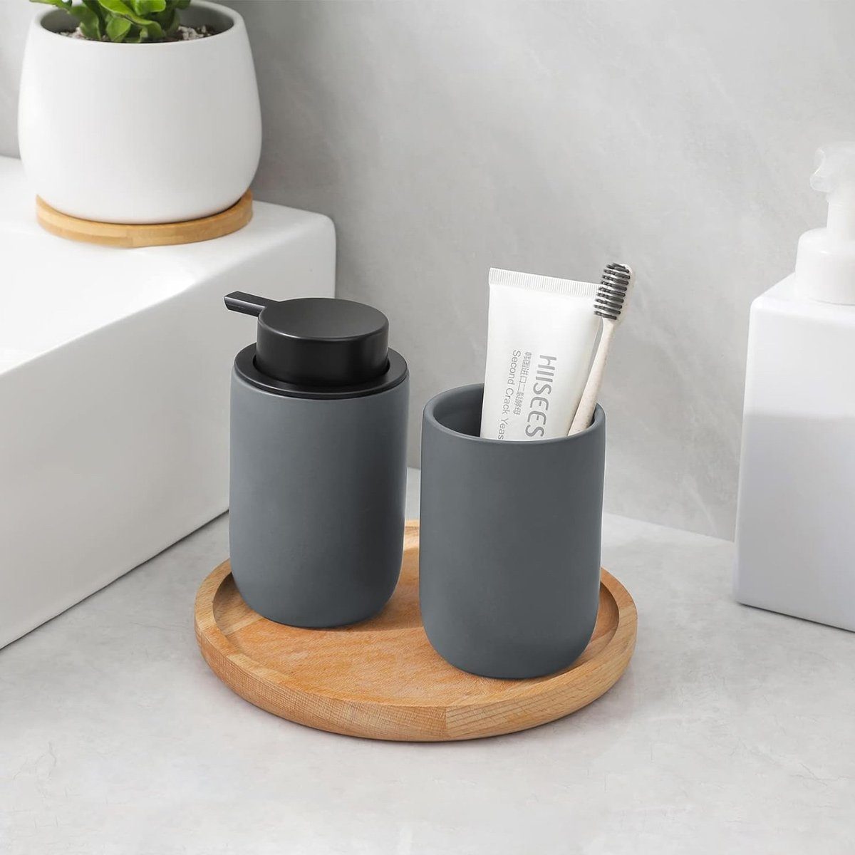 Seifenspender,Soap Dispenser Handseife,Shampoo,Duschgel Seifenspender Grau Jormftte Keramik,für