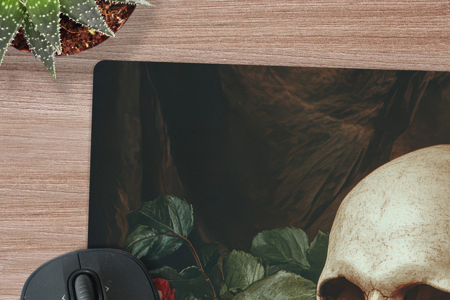 MuchoWow Mauspad Skelett - Kerzen - Rosen - Schädel - Bücher - Kerzenständer (1-St), Gaming, Büro, Mousepad XXL, Großes, Mausunterlage, 80x60 cm