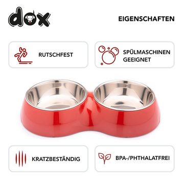 DDOXX Futternapf Doppel-Fressnapf, rutschfest, kleine & große Hunde, Edelstahl, Melamin, Langlebig,Robust,Rutschfest