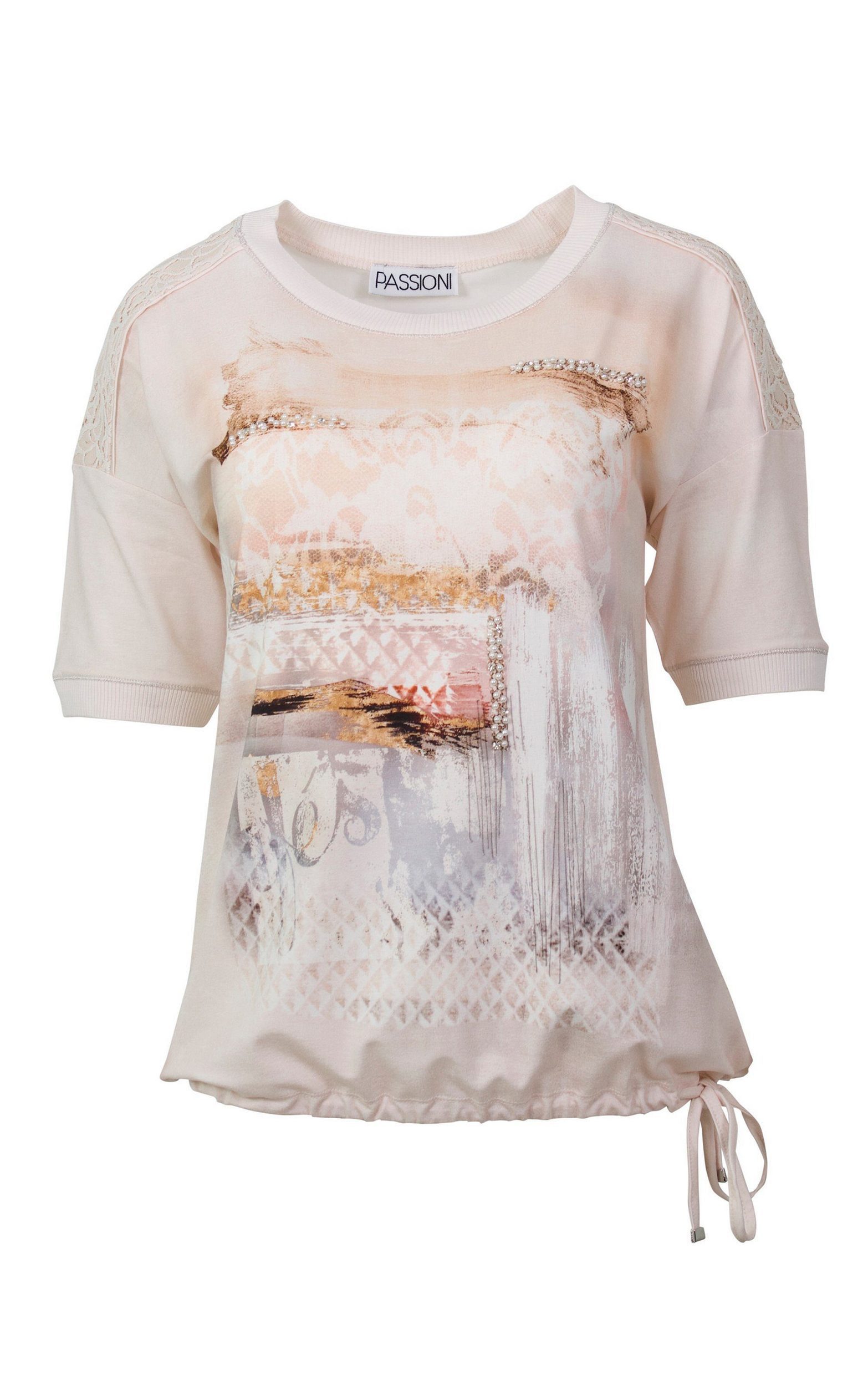 Passioni Print-Shirt Aprikosefarbenes T-Shirt mit dekorativem günstig online kaufen