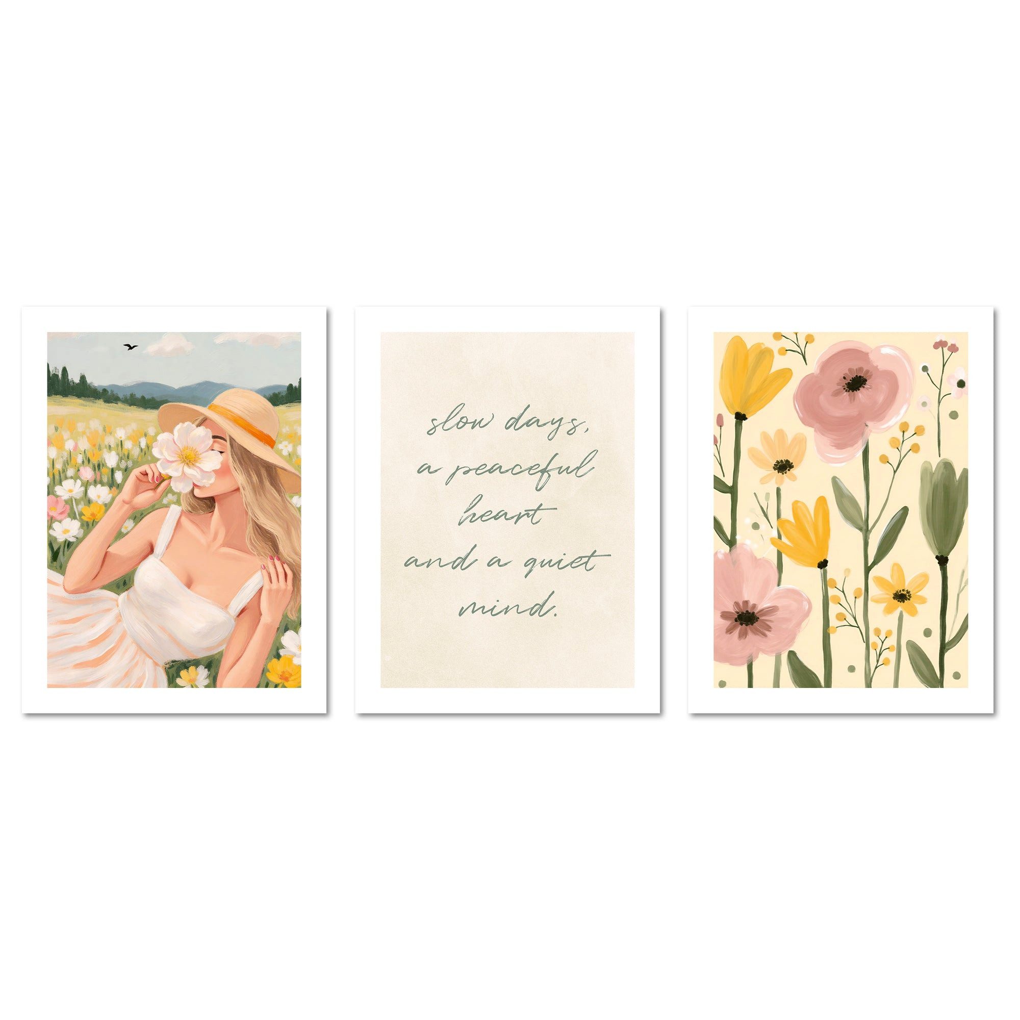 ARTFAVES Bilder-Collage Poster Set Abstract Green Art Trio I mehrteilige Bilderwand I Wandbild, (Wandbilder modern, 3 St)