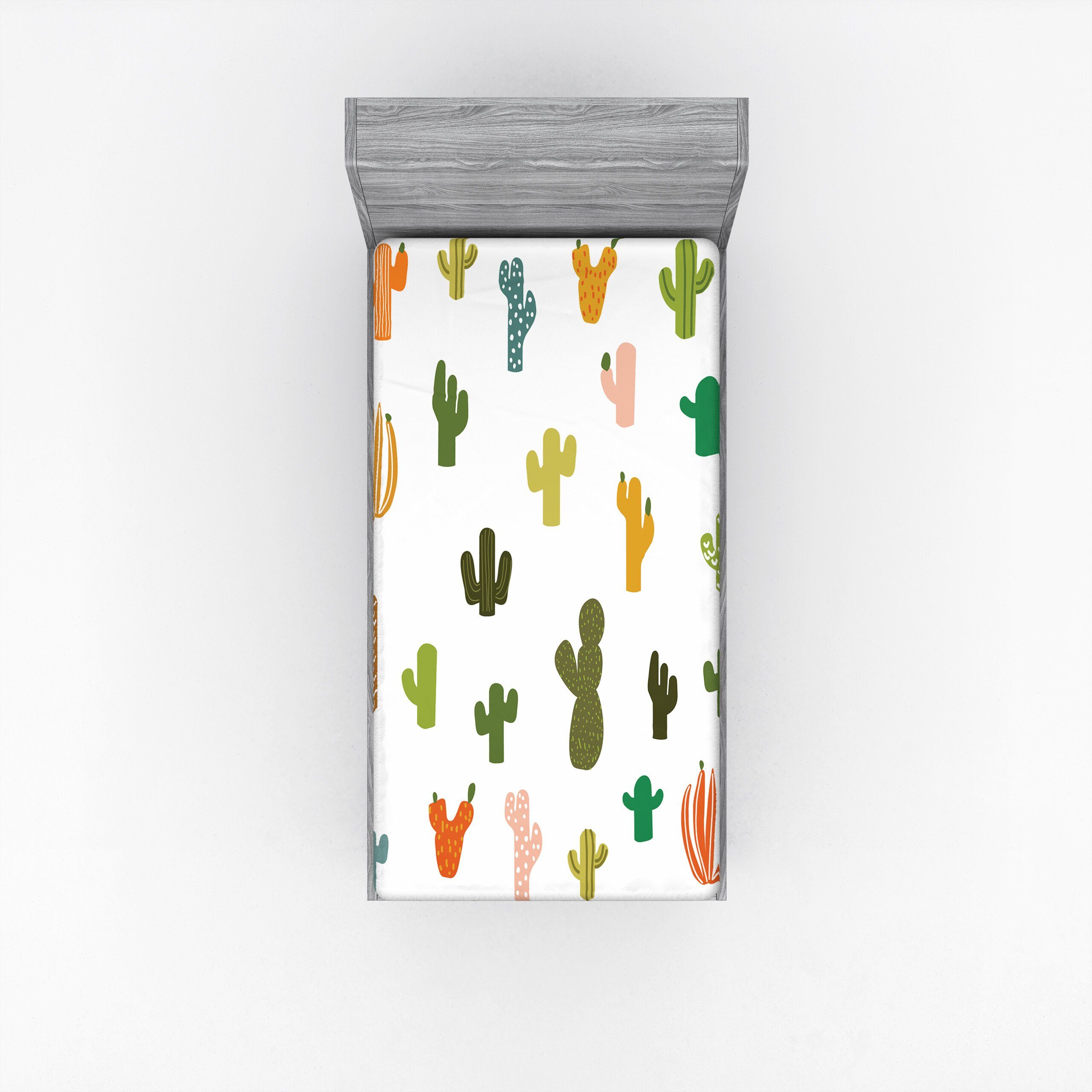 Spannbettlaken »Soft Dekorativer Stoff Bettwäsche Rund-um Elastischer  Gummizug«, Abakuhaus, Cactus Verschiedene Bunte Kakteen Pflanze