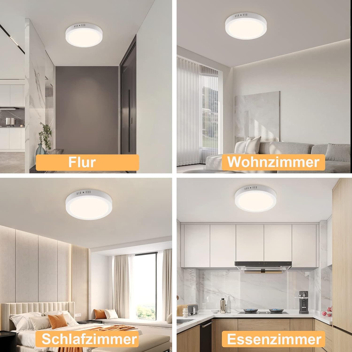 ZMH LED Deckenleuchte Whonzimmer Quradratisch/Rund Weiß Ø22.5CM Flurlampe Modern für Büro, ‎Flimmerfrei, Energiesparend, Augenschutz, LED fest integriert, kaltweiß, IP44 Spritzwassergeschützt