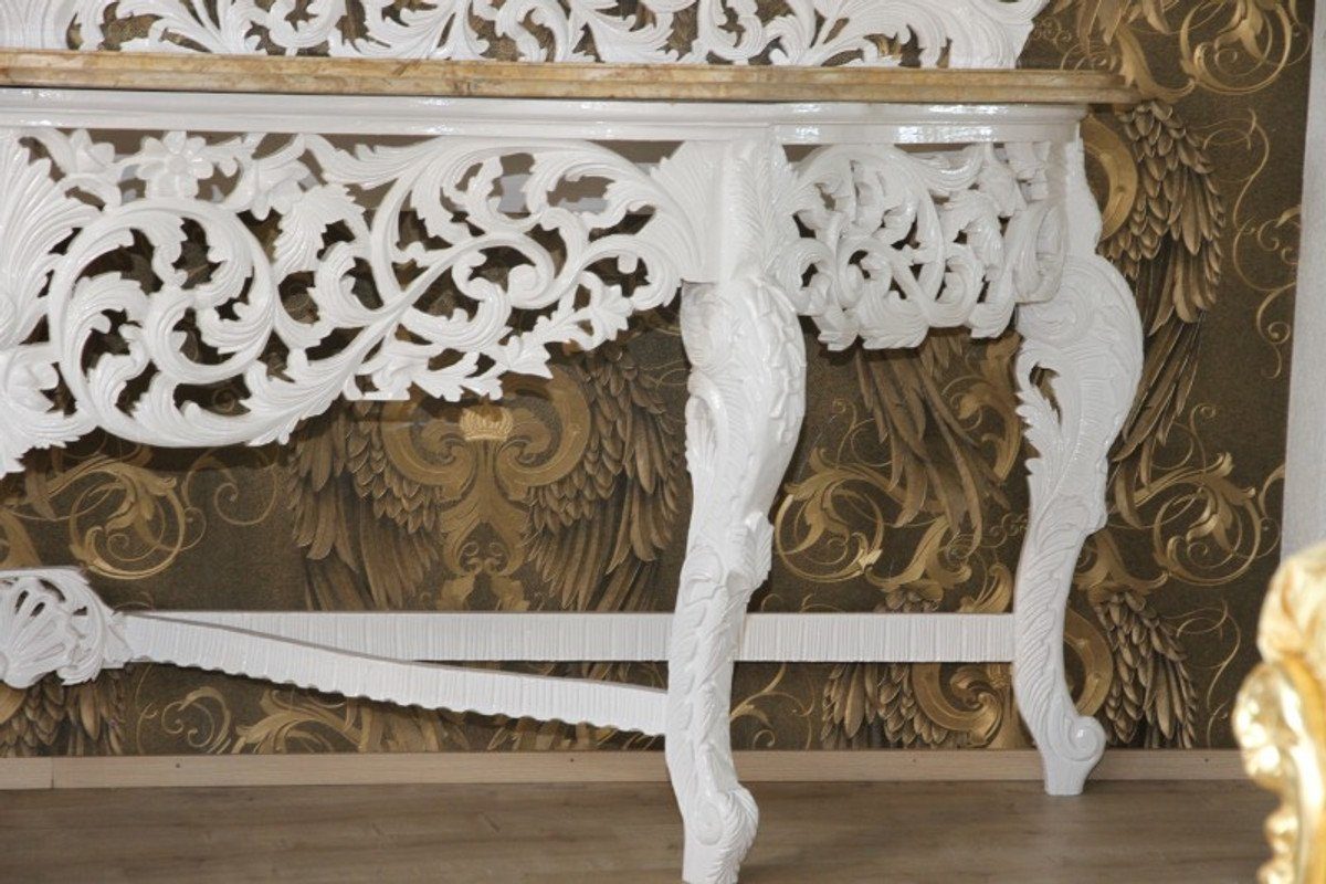 Padrino Konsole - Riesige Weiß Spiegelkonsole Casa Wohnzimmer cremefarbener mit mit Barockspiegel Barock Marmorplatte Möbel Spiegel Luxus