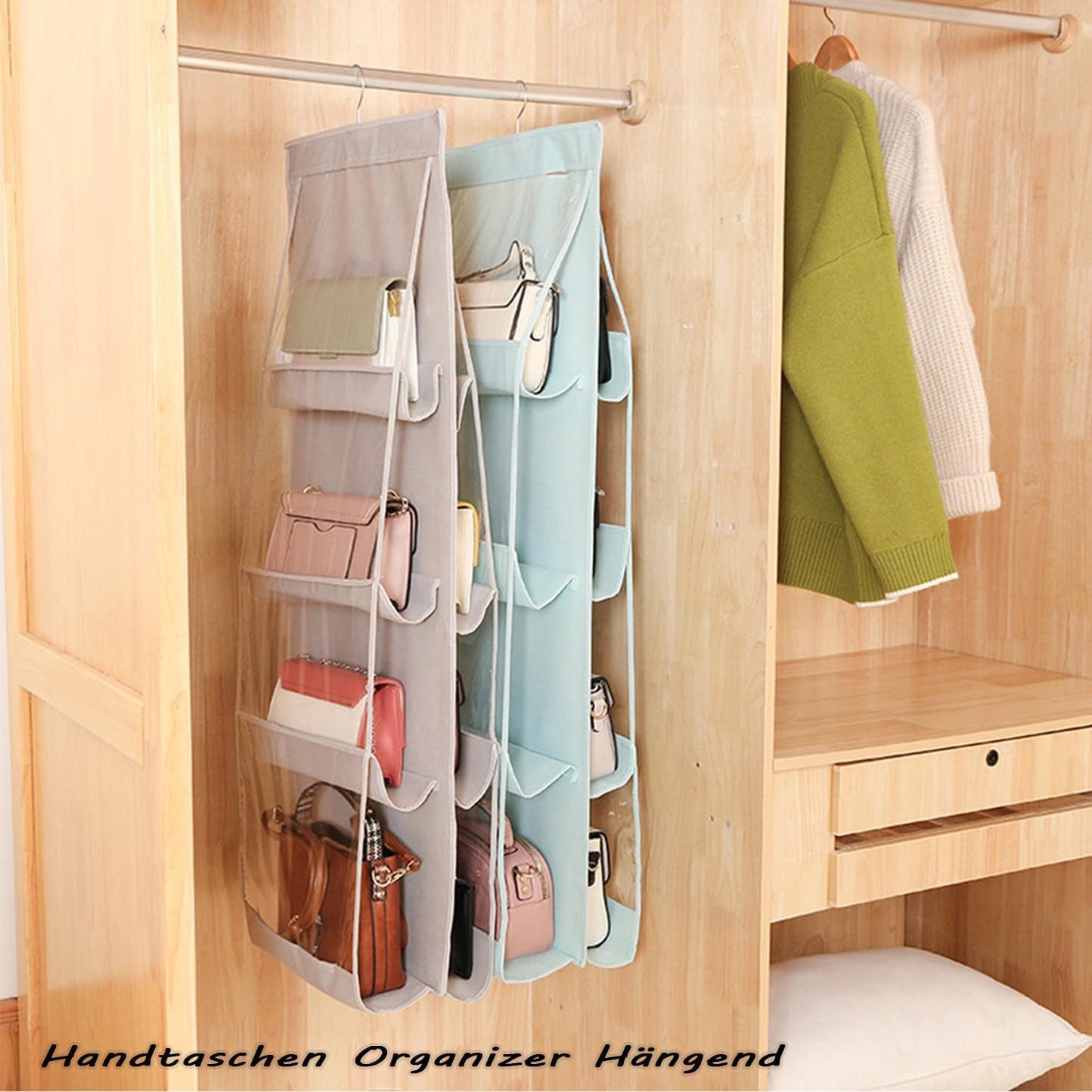 FELIXLEO Hängeregal Handtaschen Organizer Hängeregal Kleiderschrank 8 Taschen – Bild 5 von 5