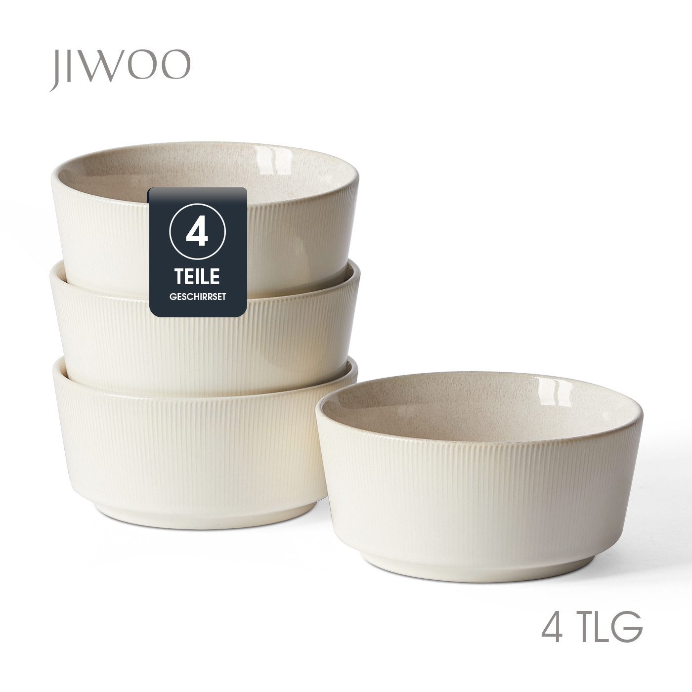 JIWOO Salatschüssel 4er Ø15,3cm, Müslischüssel Suppenschüssel Suppenschale Dessertschale, Keramik, (Set, 4-tlg), Schüssel Hochwertiges Schüsseln Weiß Mikrowellen spülmaschinenfest