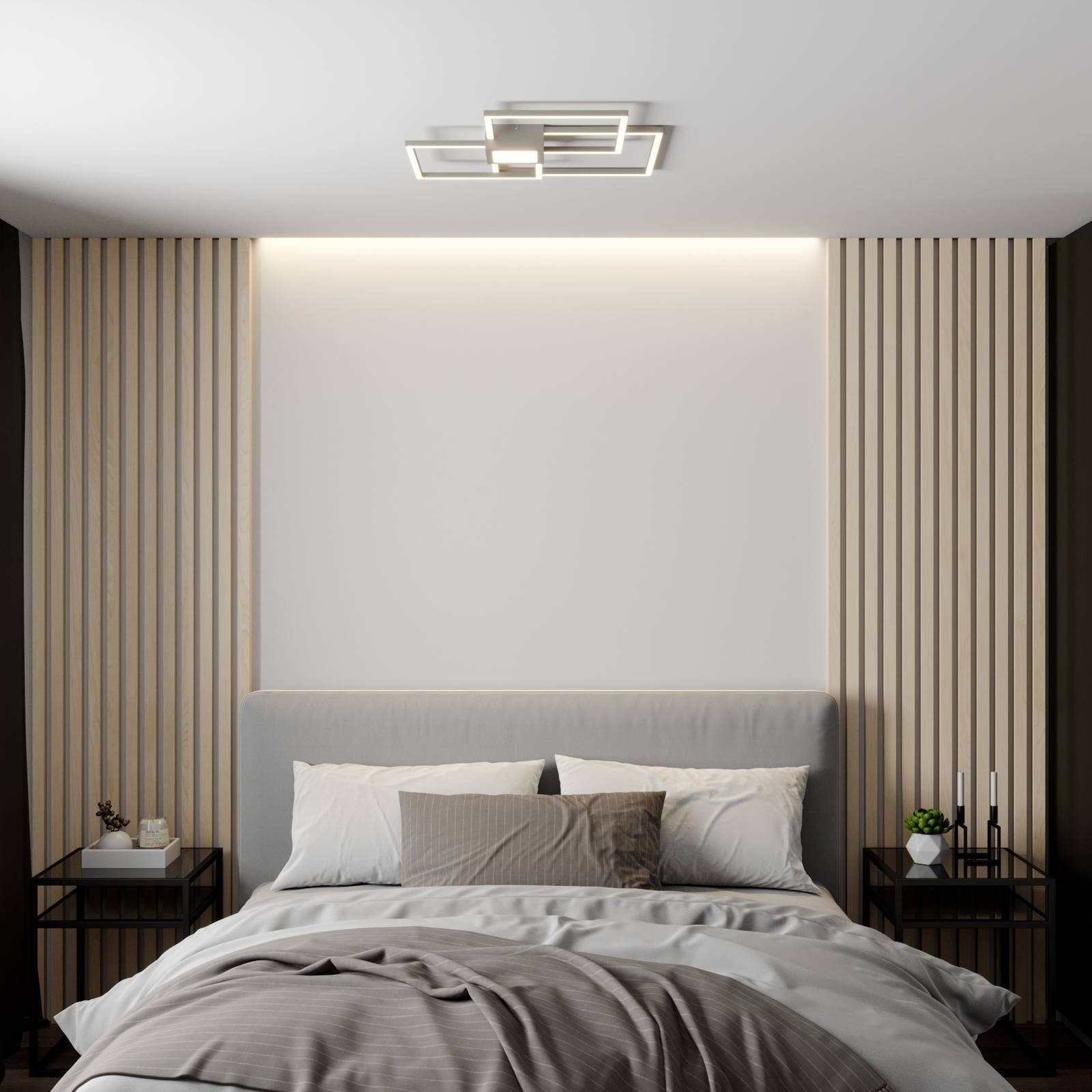Lindby LED Deckenleuchte Modern, verbaut, matt, LED-Leuchtmittel Aluminium, dimmbar, 1 warmweiß, fest Kunststoff, flammig, inkl. Duetto, nickel