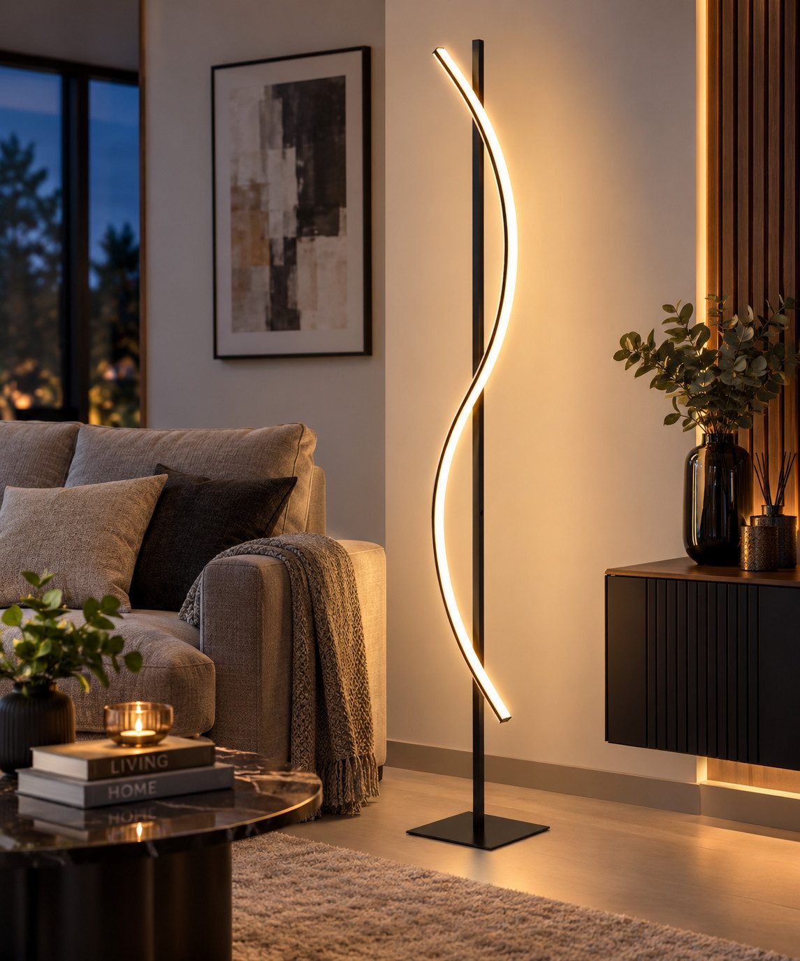 MeLiTec LED Stehlampe ST26-2 Bogenleuchte matt-schwarz dimmbar, LED fest integriert, warmweiß, Dimmbar