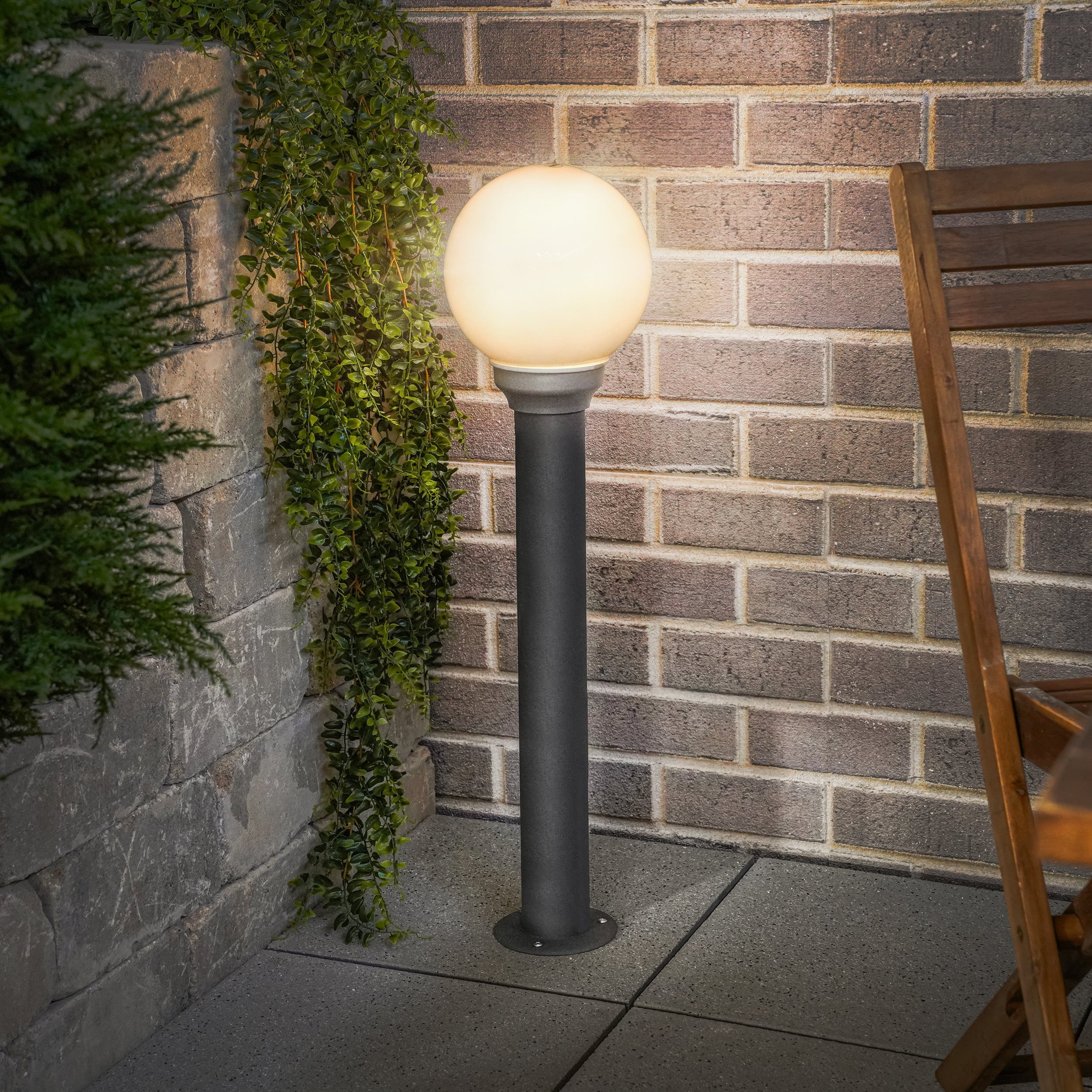 esotec LED Solarleuchte Kugel-Standleuchte GLOBE H=79cm 60 LEDs DUO COLOR 3000K 6500K 102432, LED fest integriert