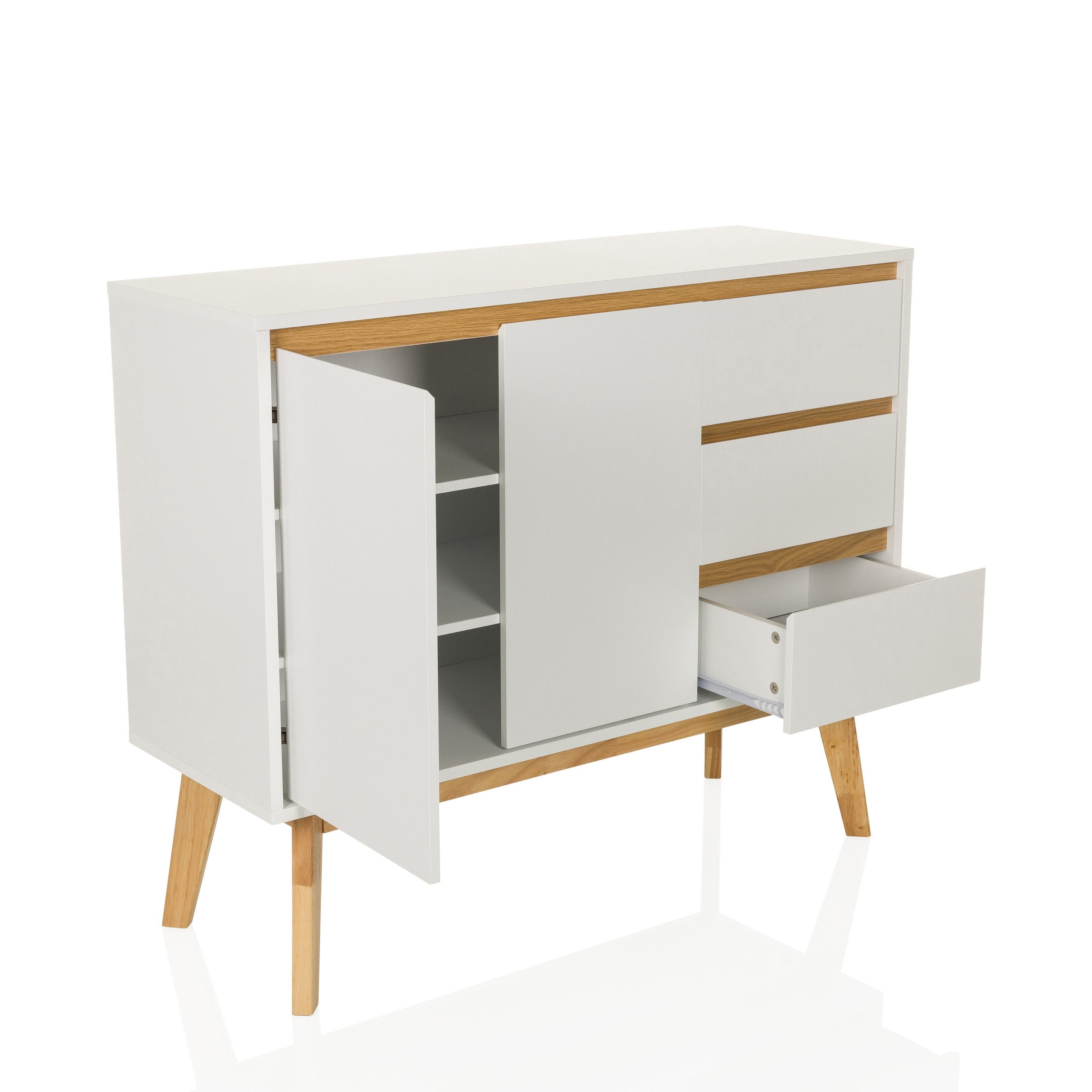 hjh LIVING Sideboard TAROLO I Kommode H/B/T: 80.0 x 97.0 x 34.0 cm, Kommode mit 3 Schubladen und 2 Türen, Soft-Close, Holzbeine, grifflos