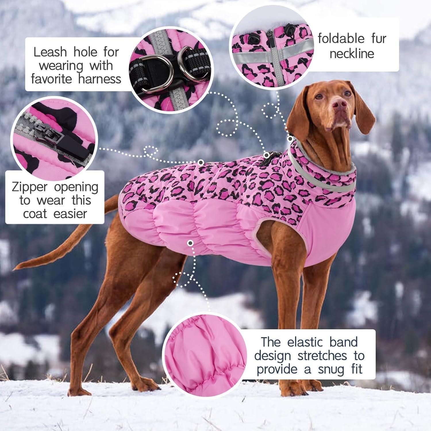 LuxusKollektion Hundemantel Hundejacke große Hunde wasserdicht Fleecefutter XL Rosa Leopard