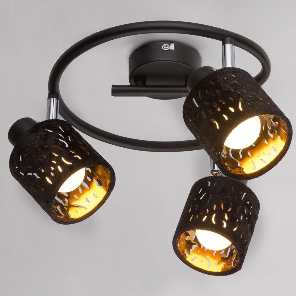 gold Lampe Warmweiß, im Leuchtmittel inklusive, etc-shop Strahler Leuchte schwarz Decken verstellbar Rondell Deckenleuchte, Samt LED
