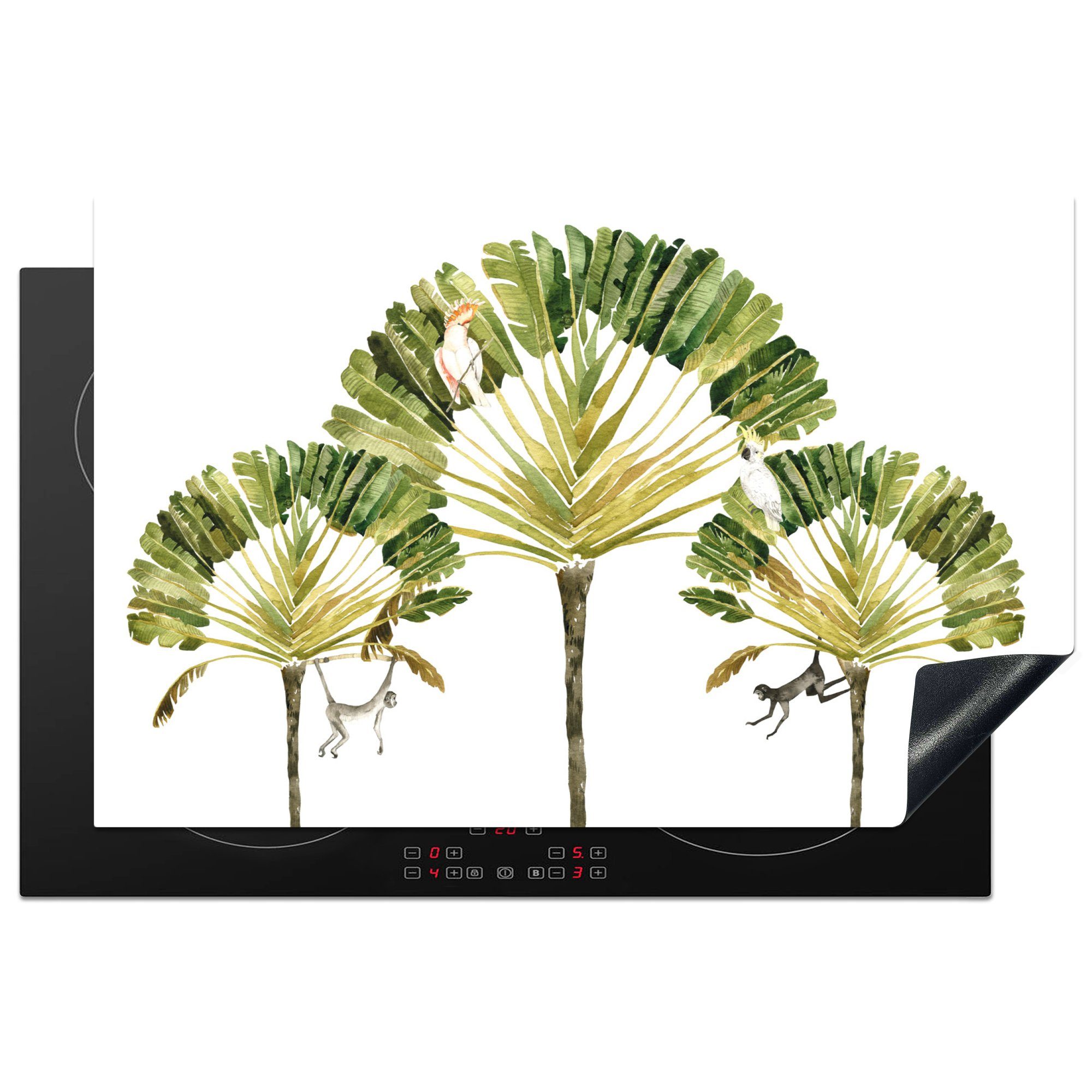 81x52 Baum, - tlg), cm, Dschungel die MuchoWow Schutz - (1 Kakadu Induktionskochfeld Ceranfeldabdeckung küche, Vinyl, für Herdblende-/Abdeckplatte
