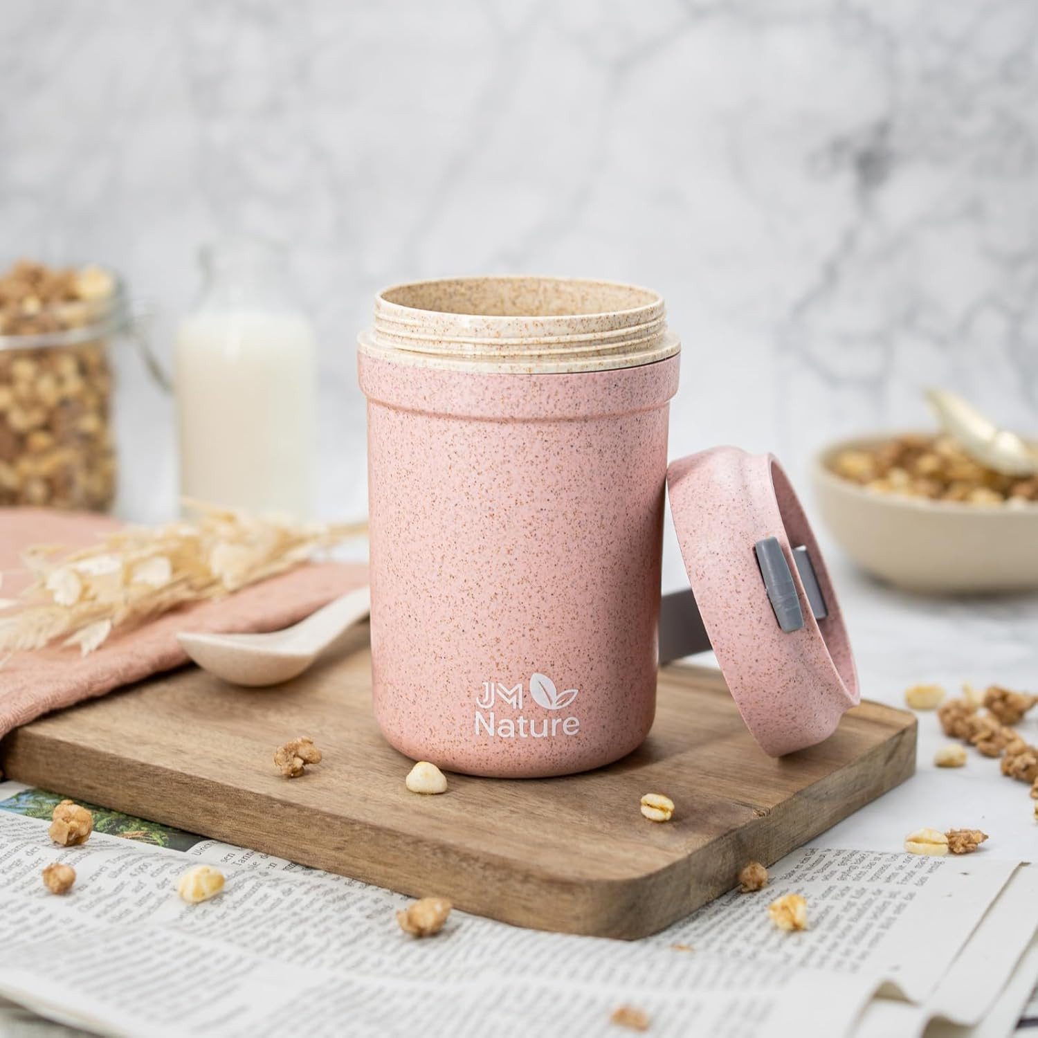 JM Nature Müslibox JM Nature 2er Set Müslibecher To Go Joghurtbecher mit Deckel Löffel