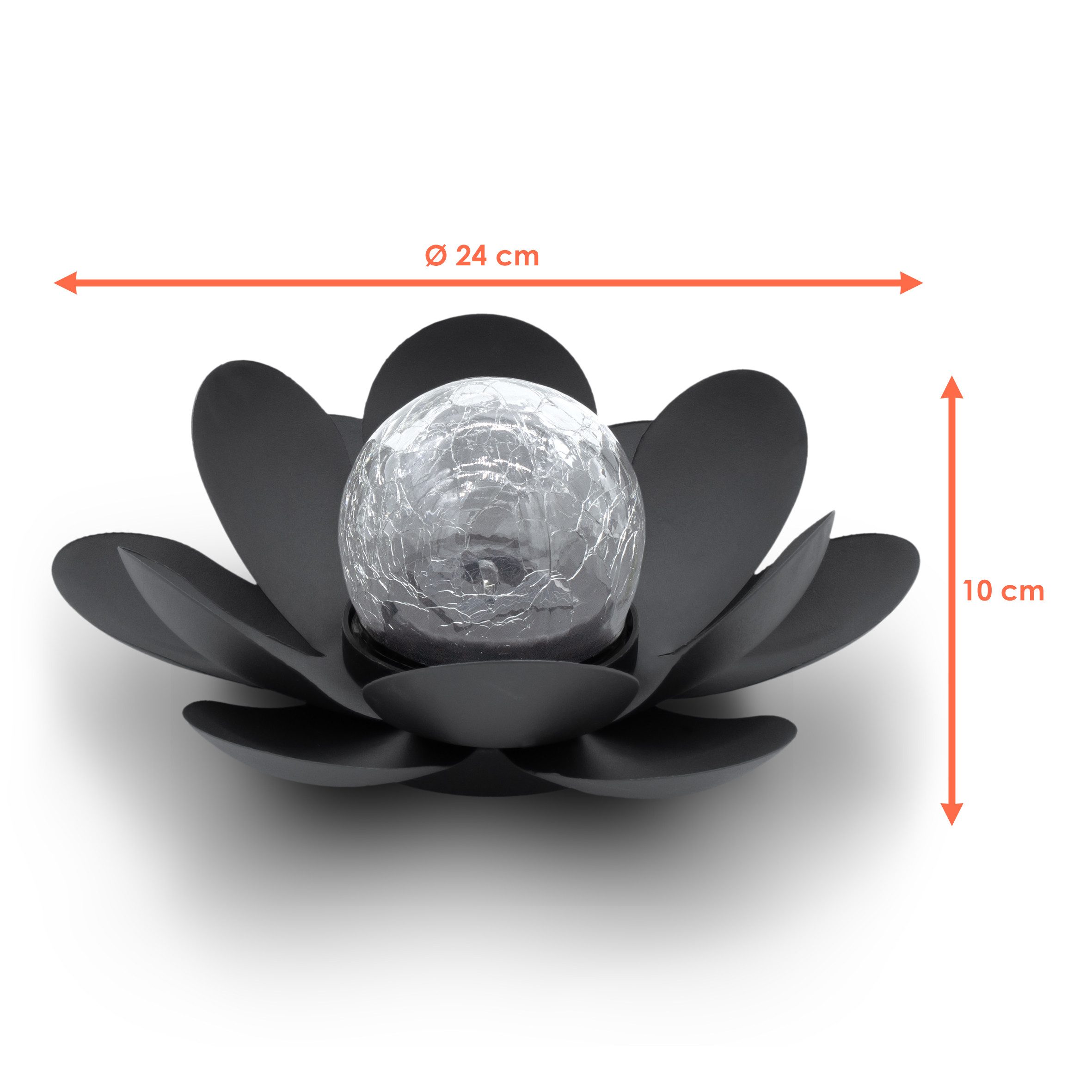 Spetebo LED Solarleuchte LED Solar Lotusblüte schwarz mit Crackleglas Kugel günstig online kaufen