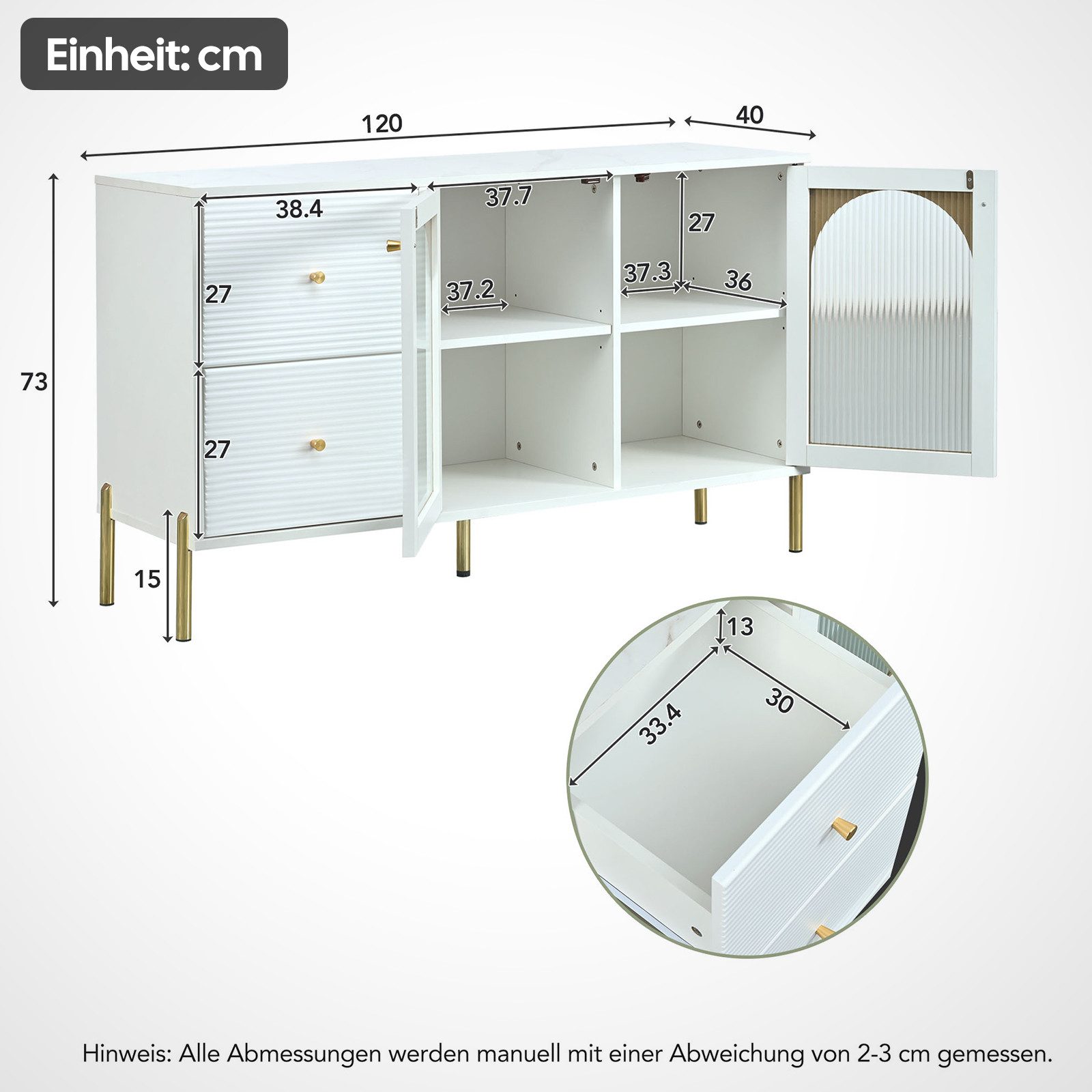 Yorbay Sideboard weiß Kommode 120cm Beistellschrank günstig online kaufen