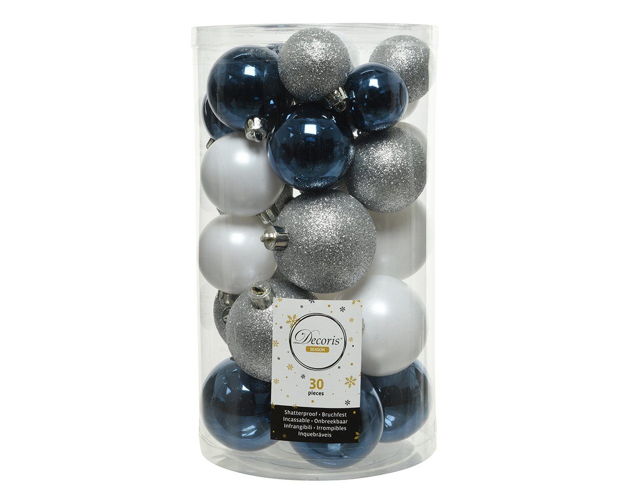 4-6cm blau silber, season / Weihnachtsbaumkugel, 30er Set Mix Decoris Weihnachtskugeln decorations Kunststoff