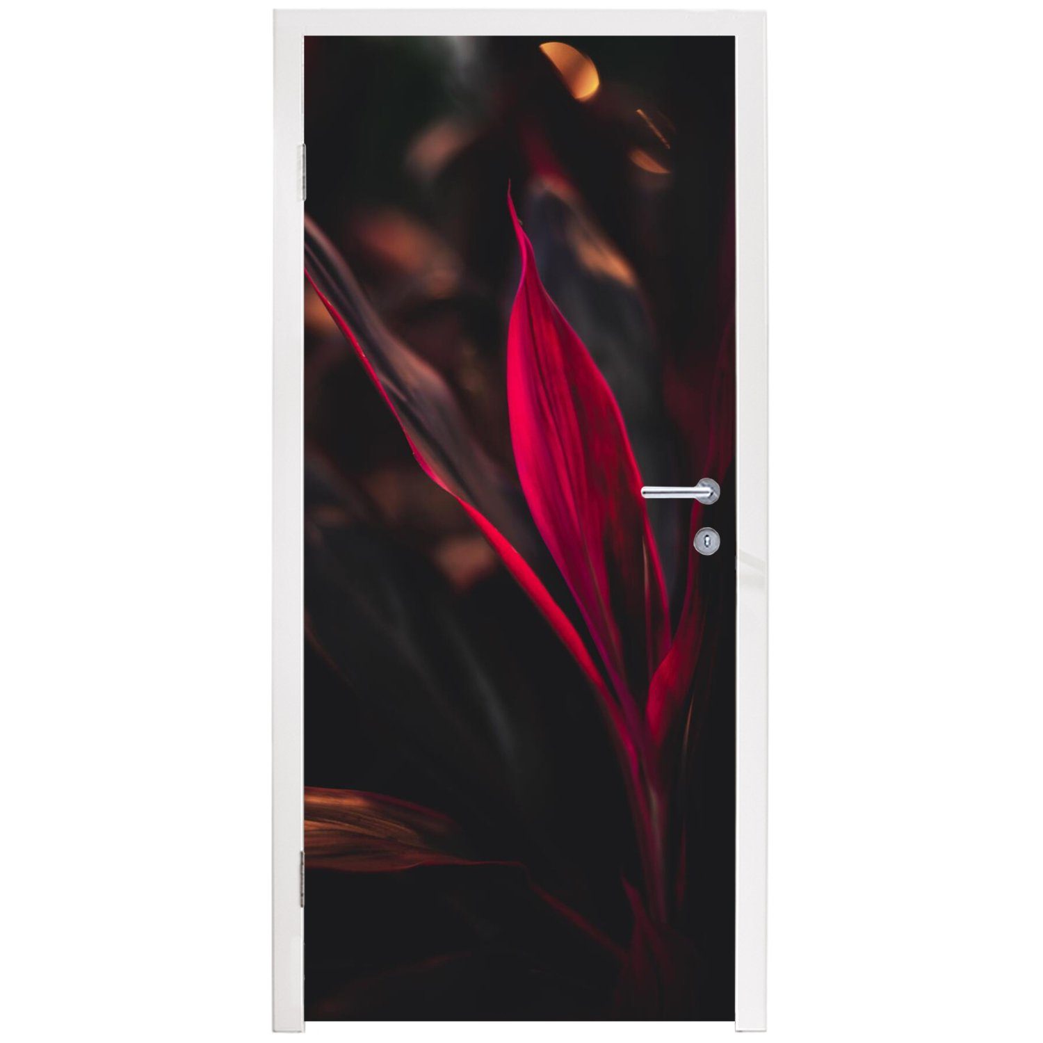- 75x205 für Matt, Türaufkleber, - Pflanzen Tür, - St), Türtapete (1 Rot, bedruckt, Blätter Fototapete Stilleben cm MuchoWow