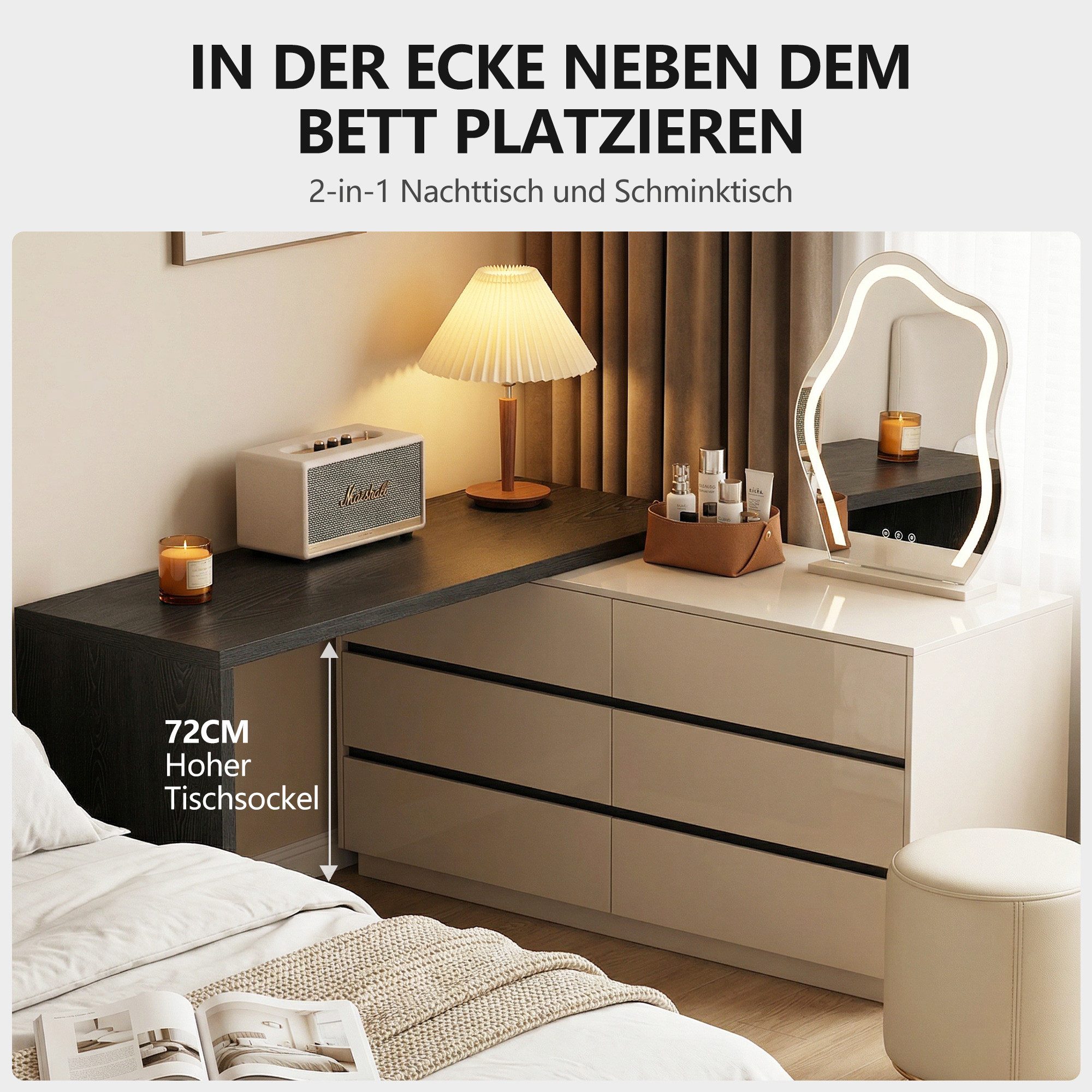 oleyluckidea Schreibtisch L-förmiger Schreibtisch mit 6 Schubladen, verstellbar, Holz (ein Tisch), Breite 140 cm – Bild 4 von 5