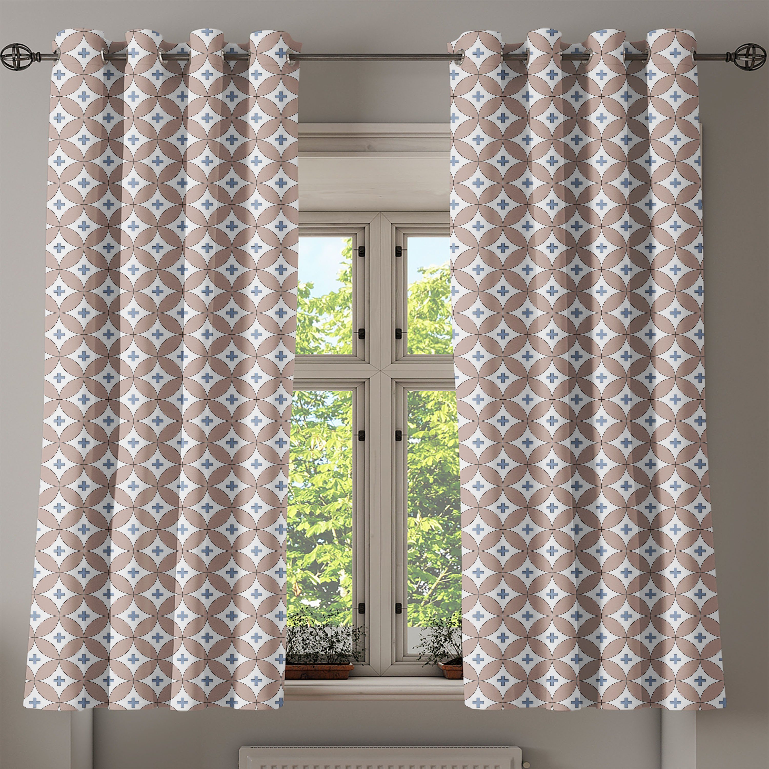Gardine Dekorative 2-Panel-Fenstervorhänge für Schlafzimmer Kreise Geometrisch Abakuhaus, Zeichen Wohnzimmer, plus