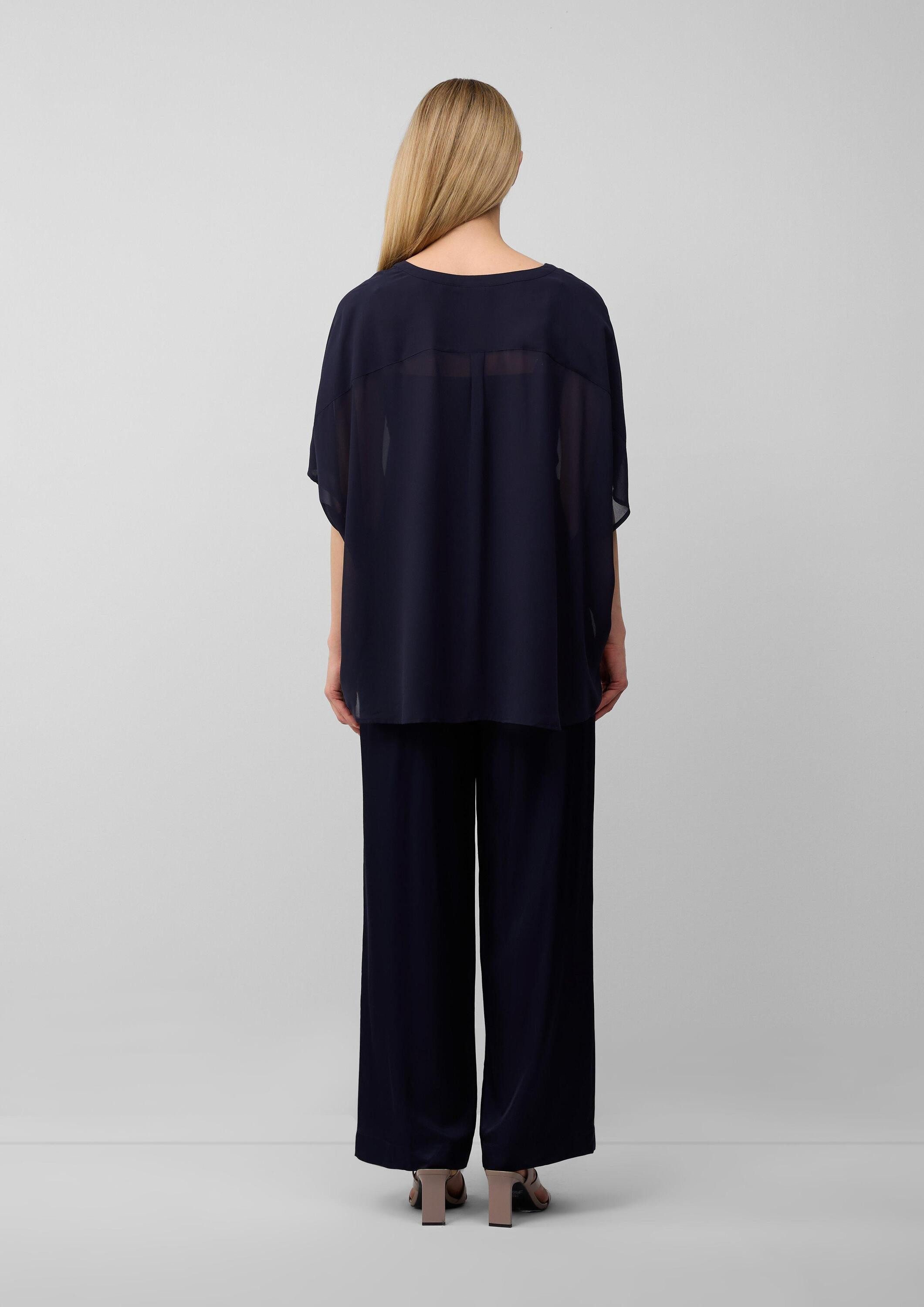 s.Oliver BLACK LABEL Kurzarmbluse – Transparente Poncho-Bluse aus Chiffon
