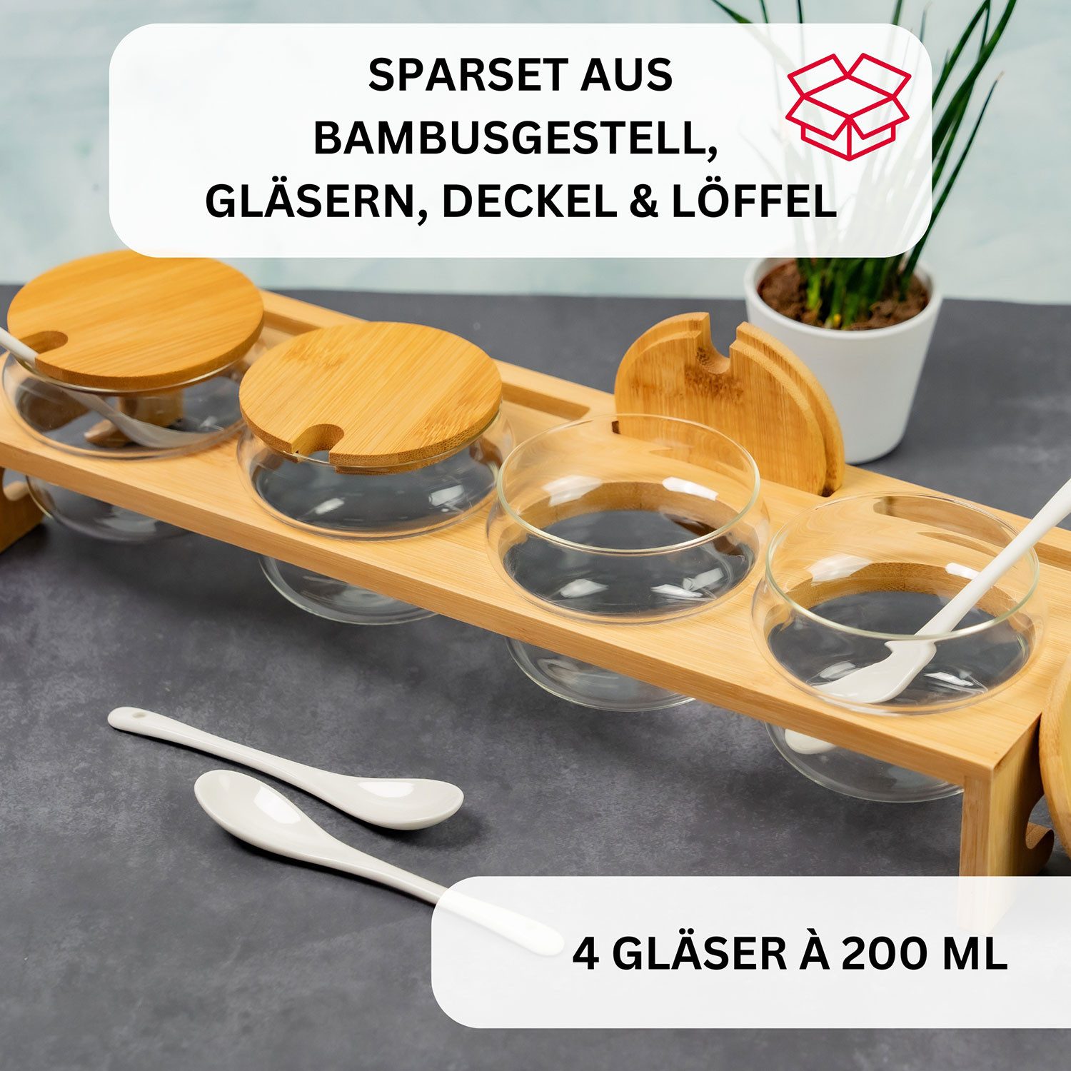 WESTMARK Marmeladenglas »Tapas + Friends«, 13tlg., Marmeladenbar, Gastro und Privat, Bambus, Glas, Keramik